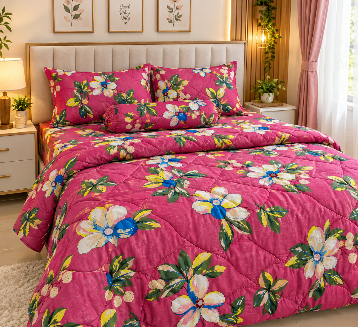 King Size Comforter Set (6 Pcs/5Pcs Set) (7x7.5 Feet) D-01