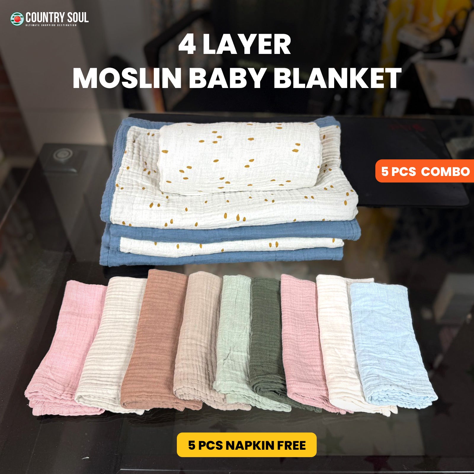 4 Layer Moslin Baby Blanket or Baby Katha