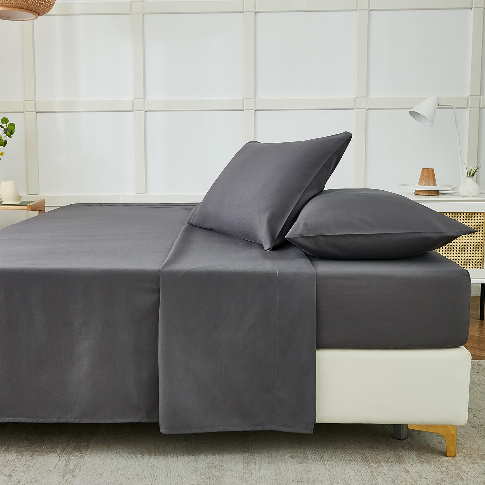 SOLID COLOR King Size Bedsheet with 2 Pillow Cover, 100% Cotton, Ultra Soft (8.5 Feet By 7.5 Feet)