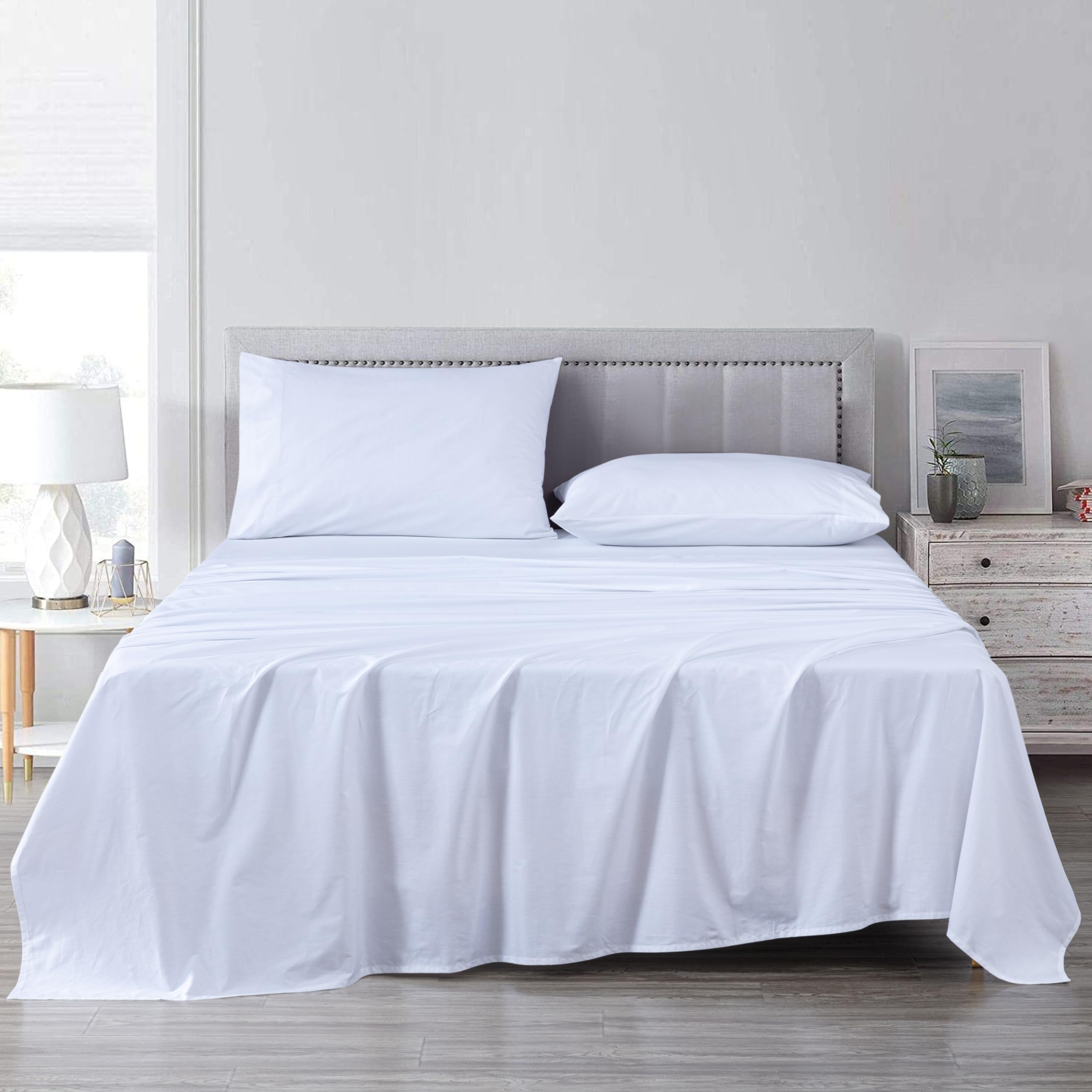 SOLID COLOR King Size Bedsheet with 2 Pillow Cover, 100% Cotton, Ultra Soft (8.5 Feet By 7.5 Feet)
