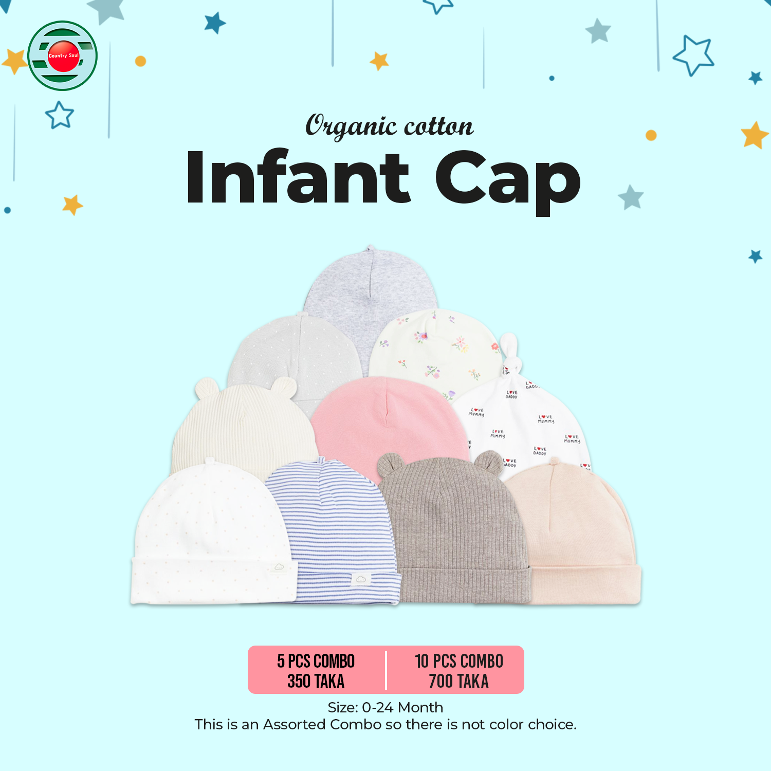 10 Pcs Organic Cotton Made Baby Cap/Hat