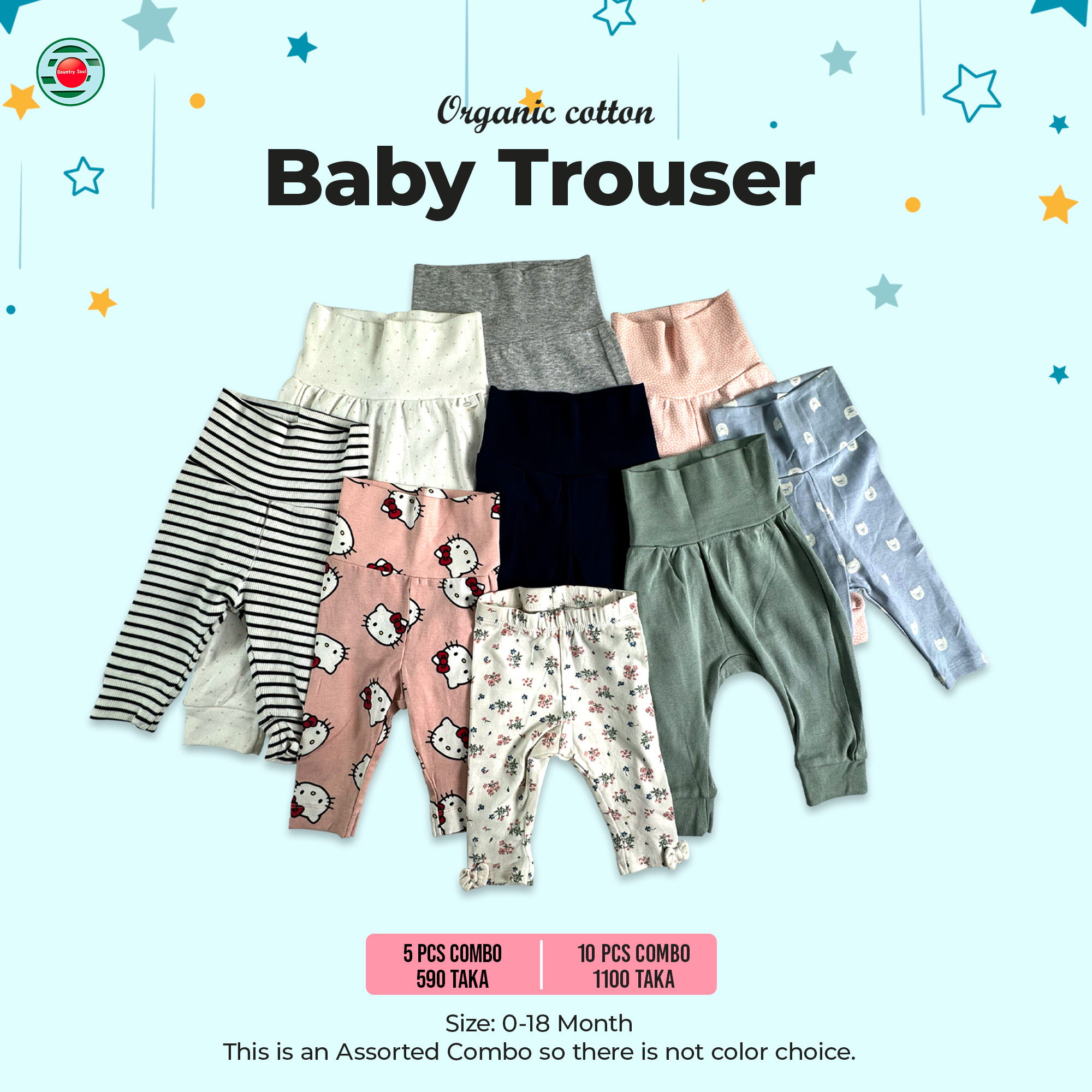 5 Pcs Organic Cotton Made Baby Trouser