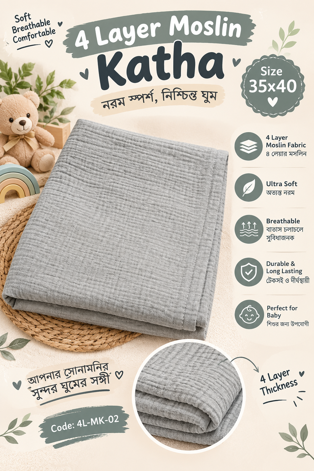 4 Layer Moslin Katha