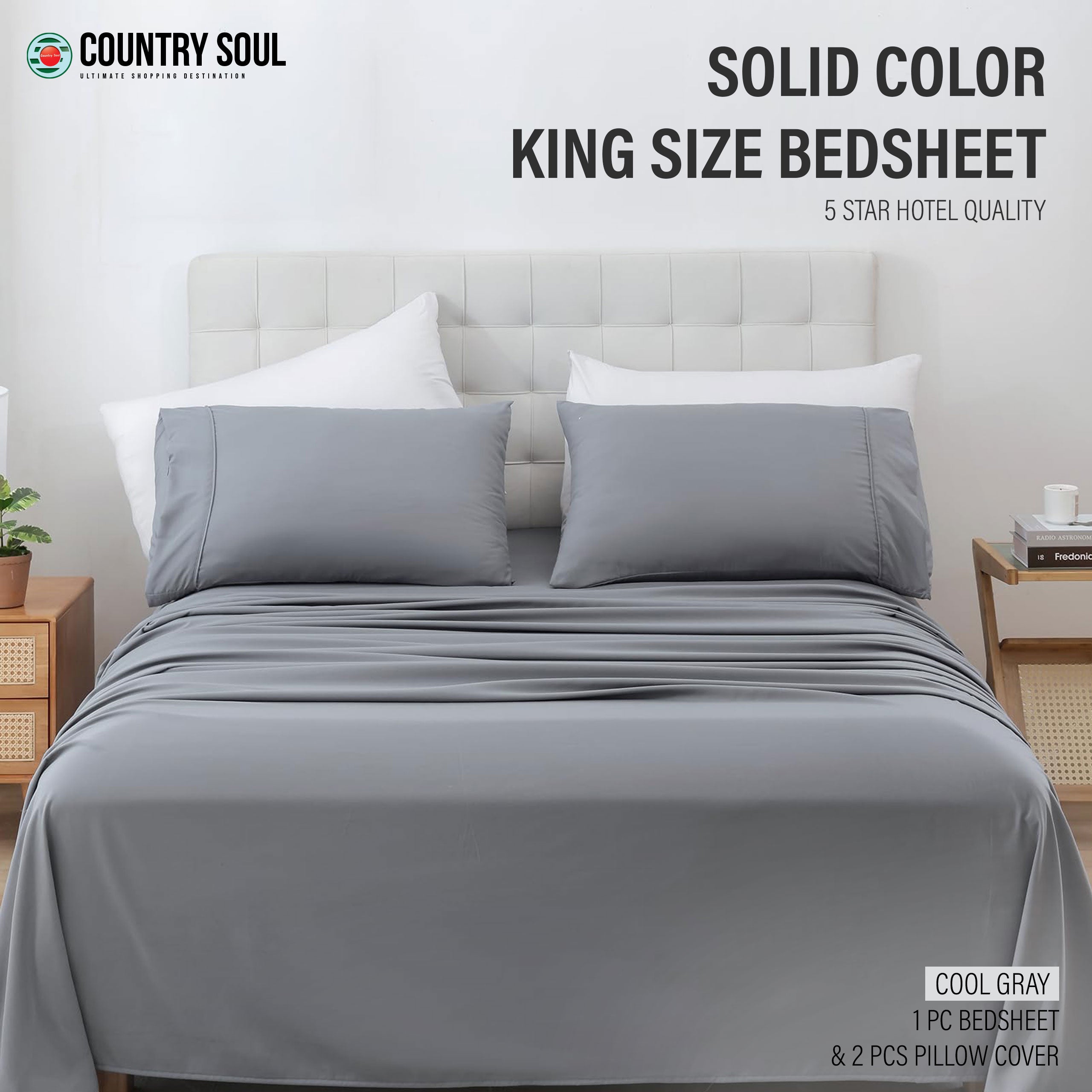 SOLID COLOR King Size Bedsheet with 2 Pillow Cover, 100% Cotton, Ultra Soft (8.5 Feet By 7.5 Feet)