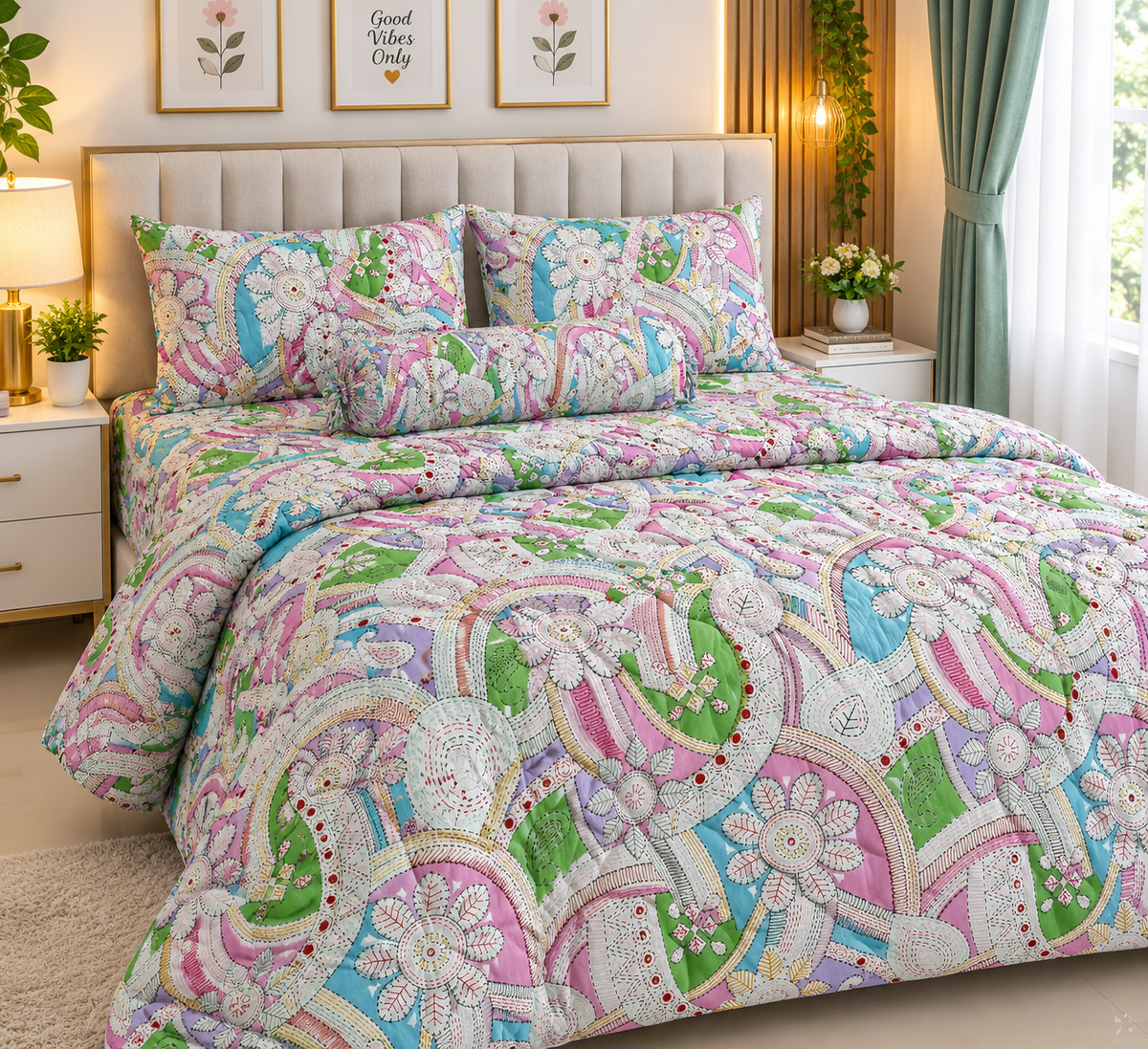 King Size Comforter Set (6 Pcs/5Pcs Set) (7x7.5 Feet) D-06
