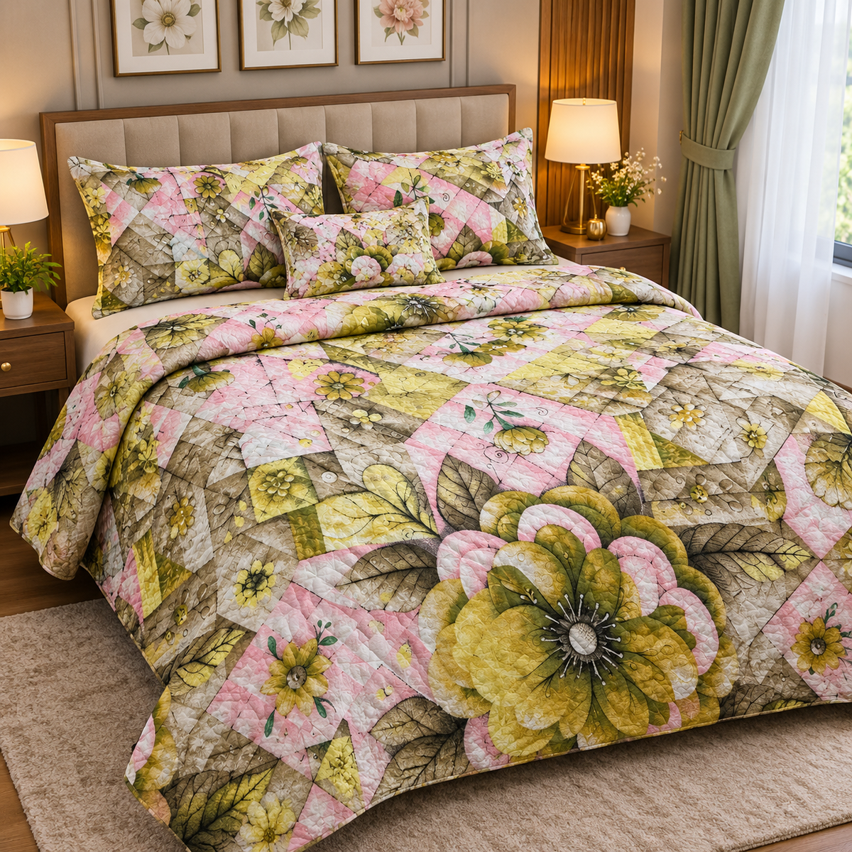 King Size Comforter Set (6 Pcs/5Pcs Set) (7x7.5 Feet) D-07