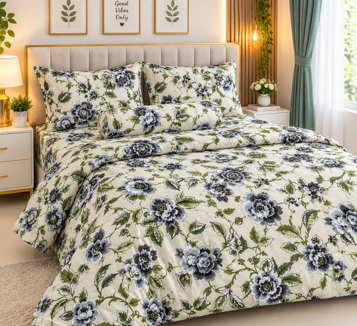 King Size Comforter Set (6 Pcs/5Pcs Set) (7x7.5 Feet) D-12