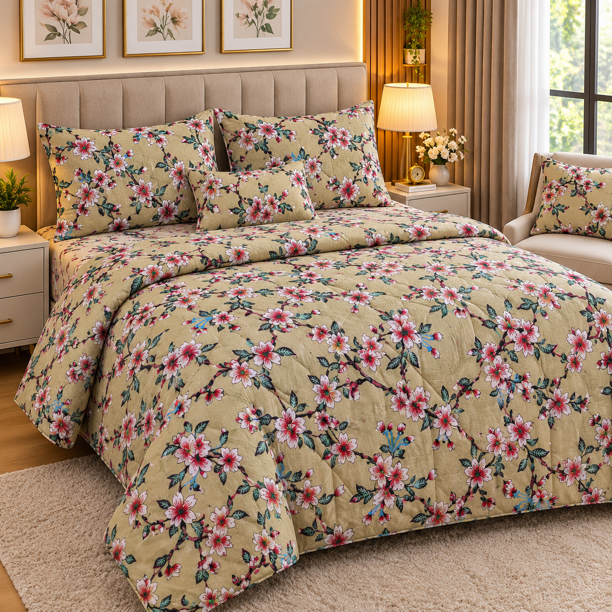 King Size Comforter Set (6 Pcs/5Pcs Set) (7x7.5 Feet) D-14