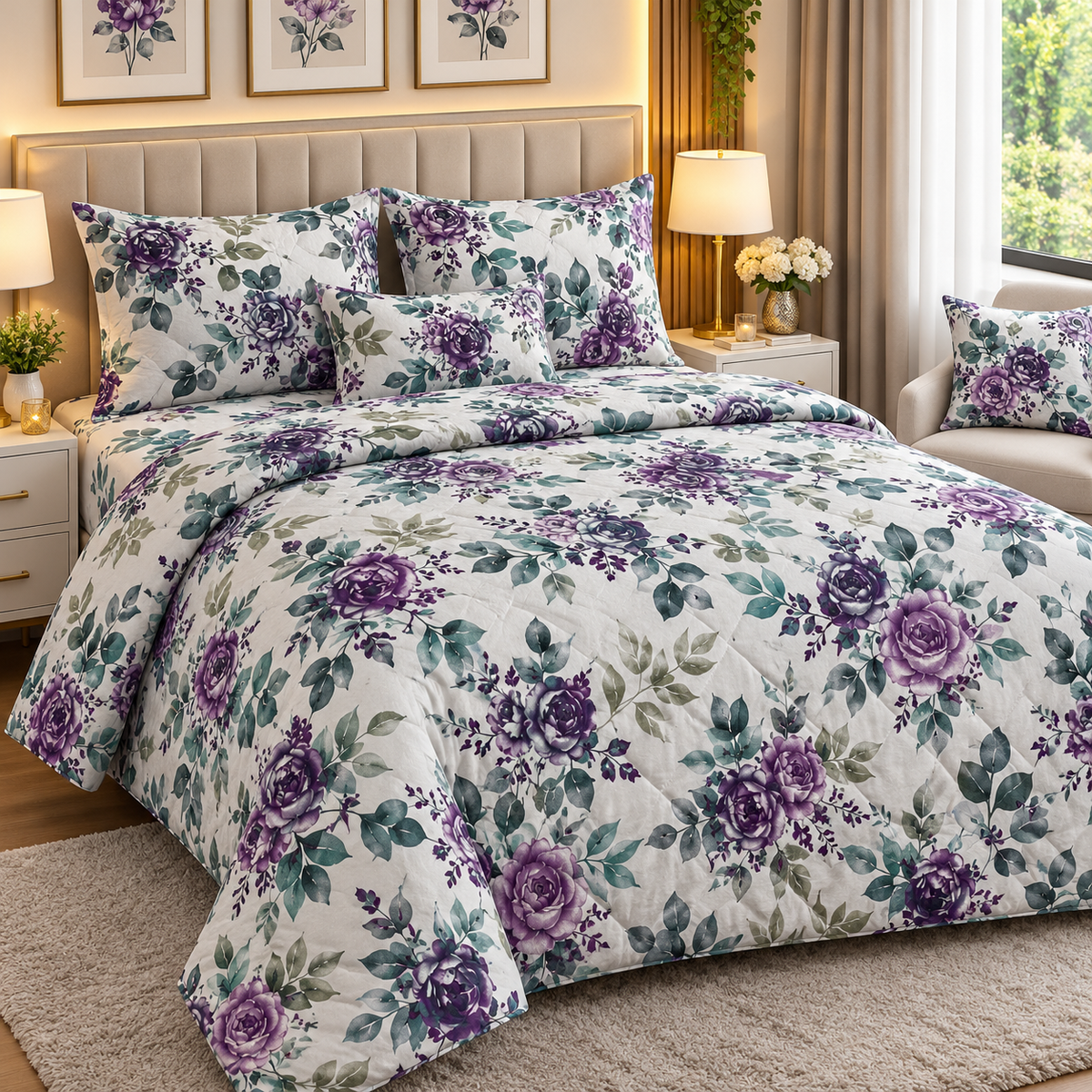 King Size Comforter Set (6 Pcs/5Pcs Set) (7x7.5 Feet) D-16