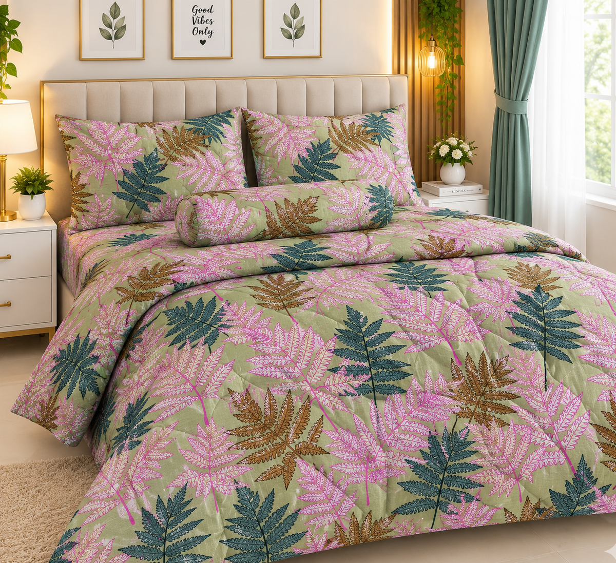 King Size Comforter Set (6 Pcs/5Pcs Set) (7x7.5 Feet) D-19