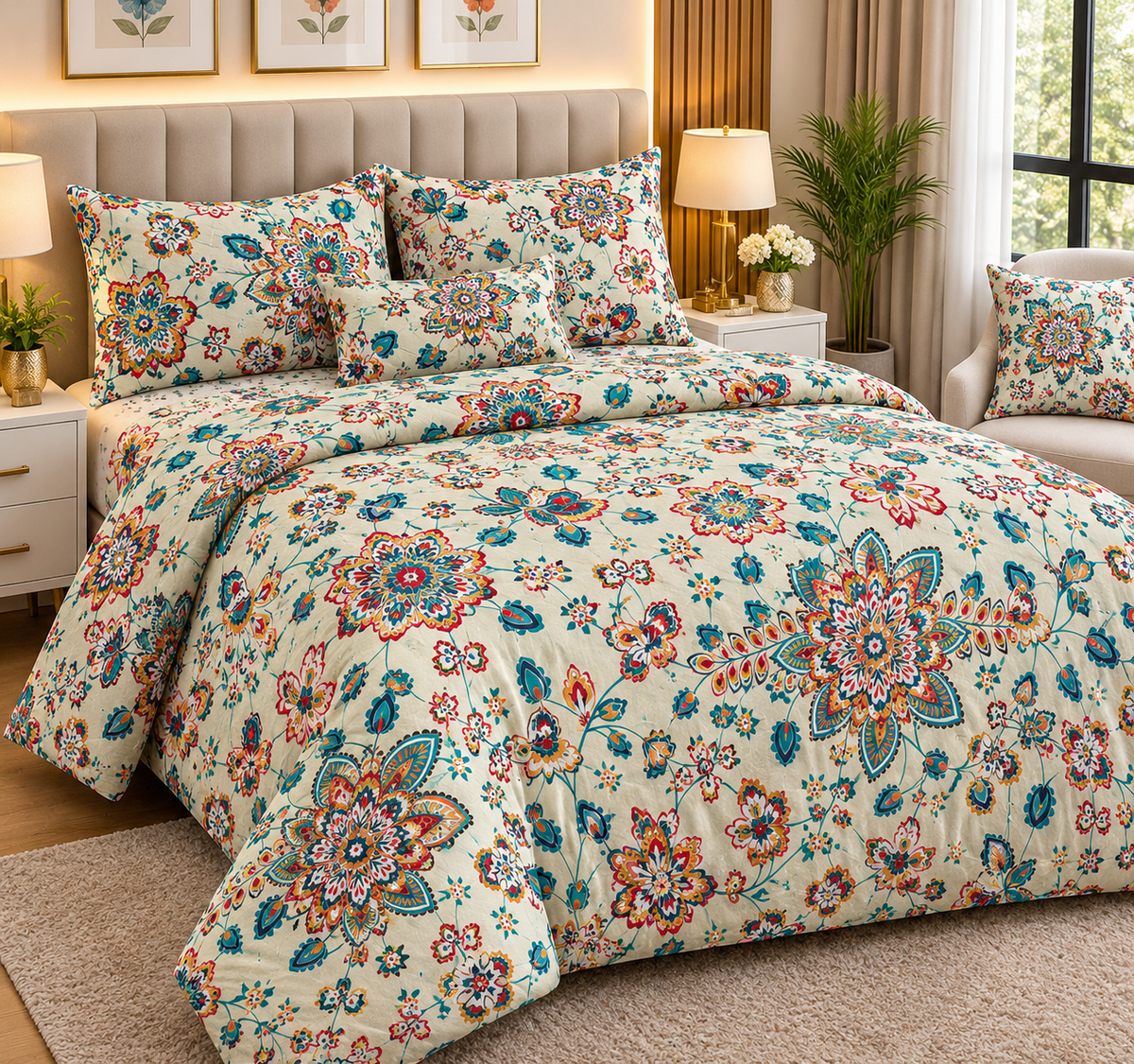 King Size Comforter Set (6 Pcs/5Pcs Set) (7x7.5 Feet) D-21