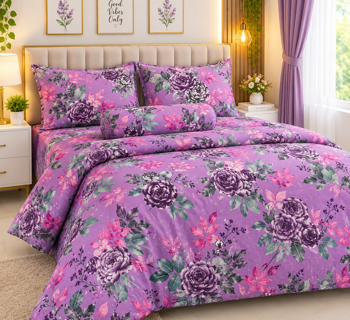 King Size Comforter Set (6 Pcs/5Pcs Set) (7x7.5 Feet) D-24