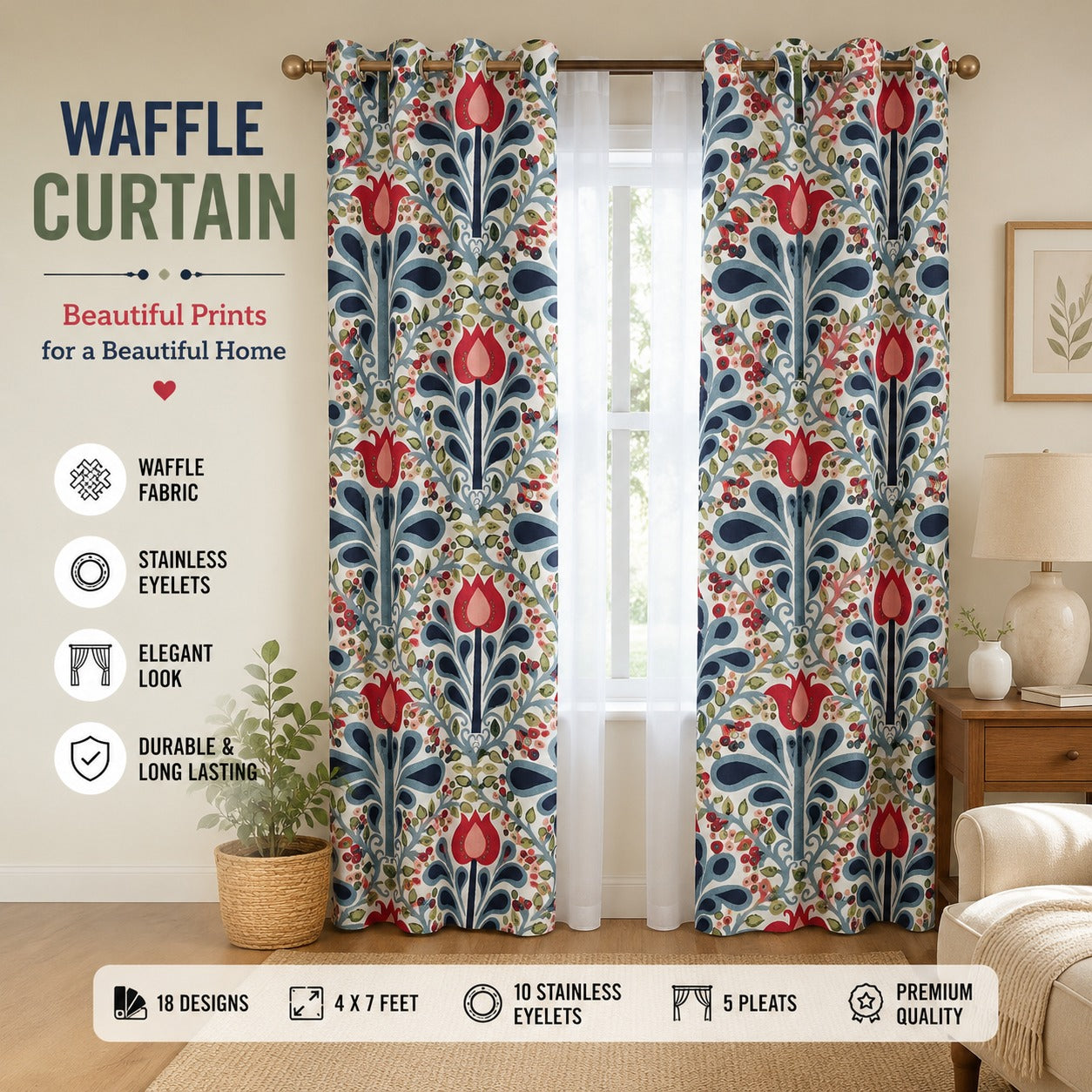 Decorative Waffle Printed Curtain - DC 127