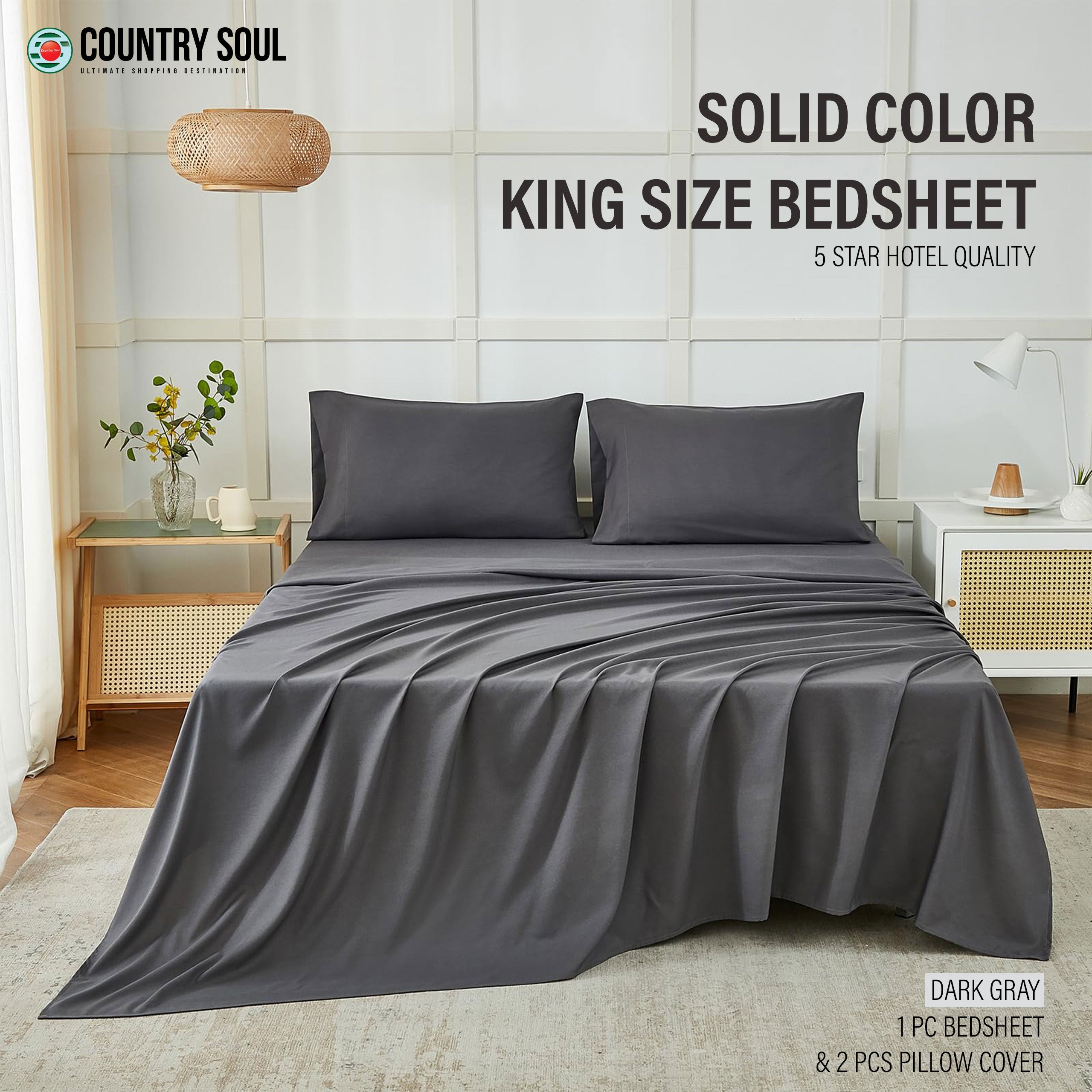 SOLID COLOR King Size Bedsheet with 2 Pillow Cover, 100% Cotton, Ultra Soft (8.5 Feet By 7.5 Feet)
