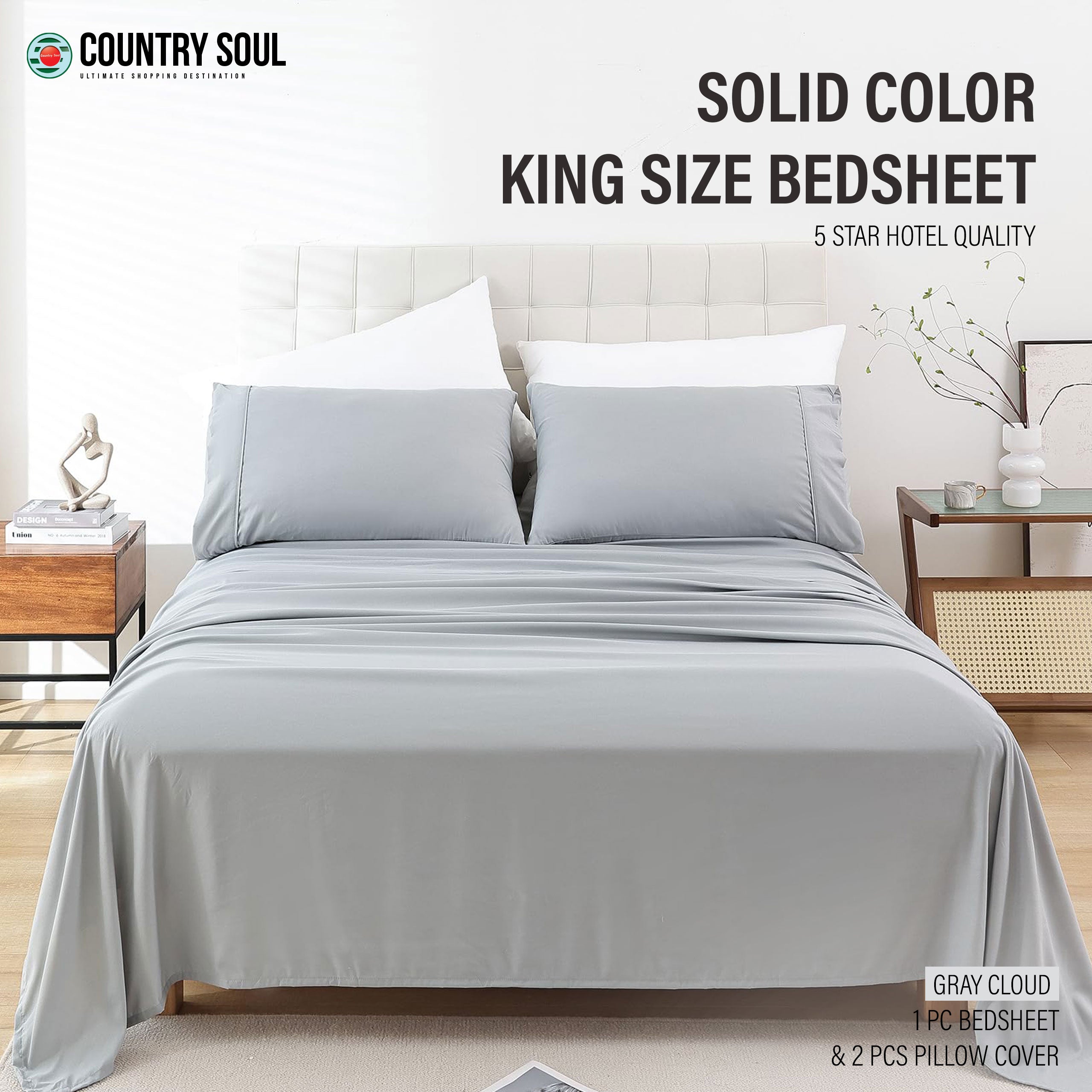 SOLID COLOR King Size Bedsheet with 2 Pillow Cover, 100% Cotton, Ultra Soft (8.5 Feet By 7.5 Feet) (Copy)