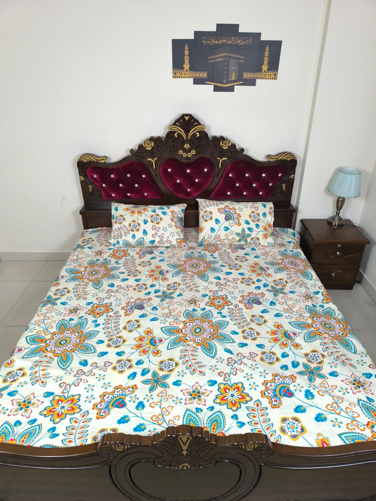 Double (King) Size Bedsheet Cotton Blend Fabric Multicolor Print with two Pillow Covers