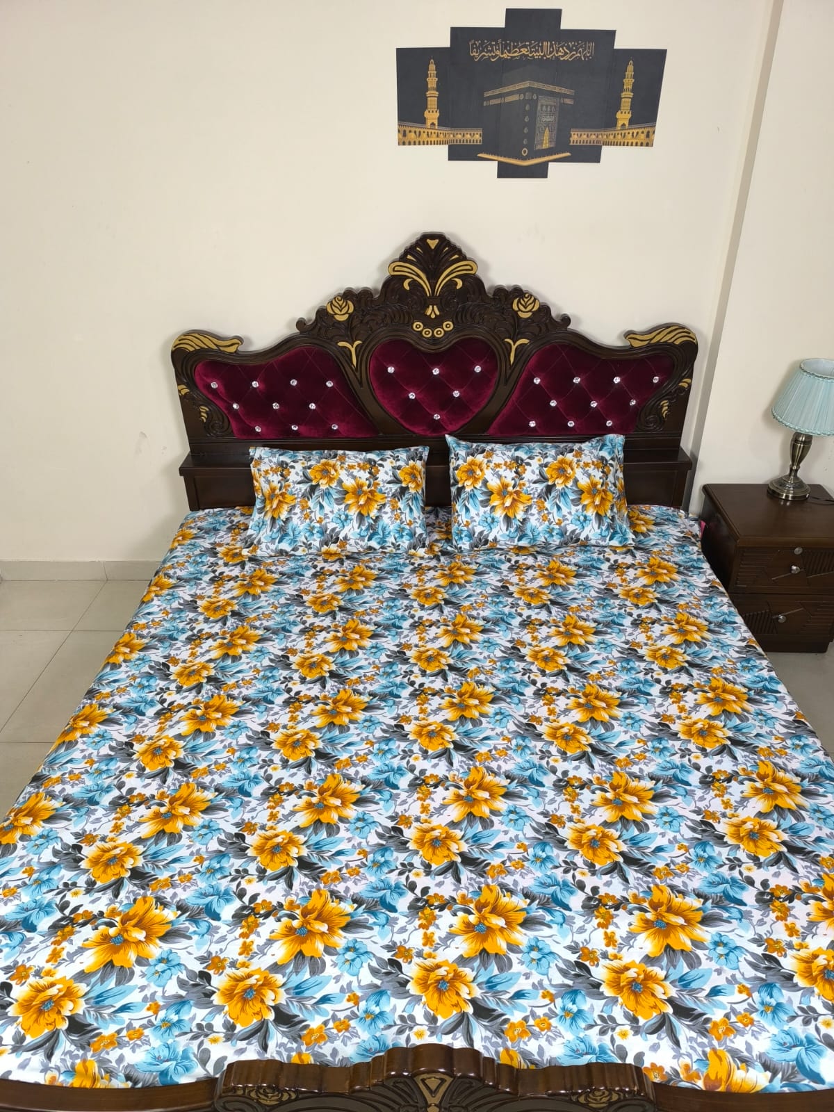 Double (King) Size Bedsheet Cotton Blend Fabric Multicolor Print with two Pillow Covers