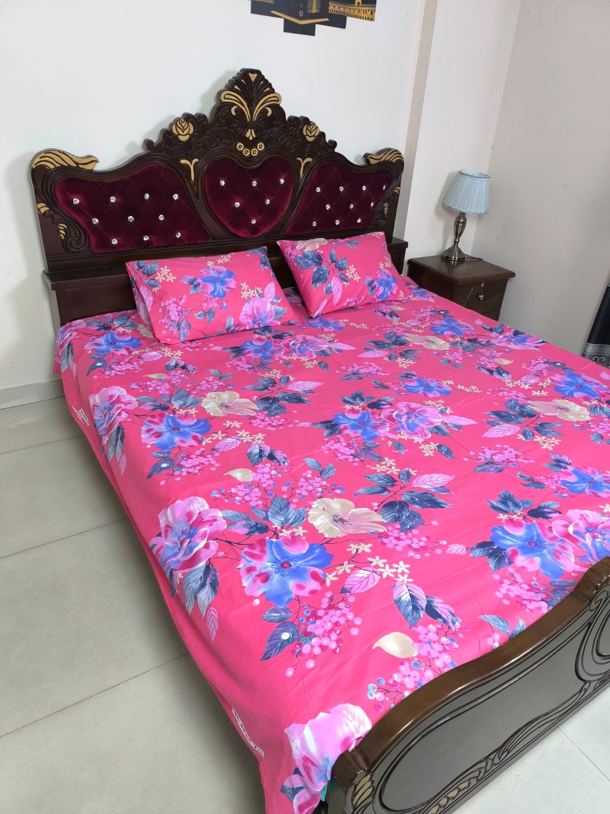 Double (King) Size Bedsheet Cotton Blend Fabric Multicolor Print with two Pillow Covers