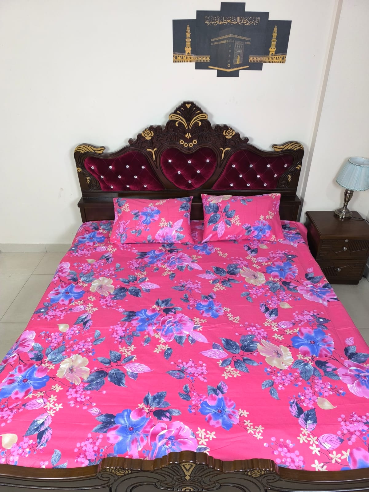 Double (King) Size Bedsheet Cotton Blend Fabric Multicolor Print with two Pillow Covers