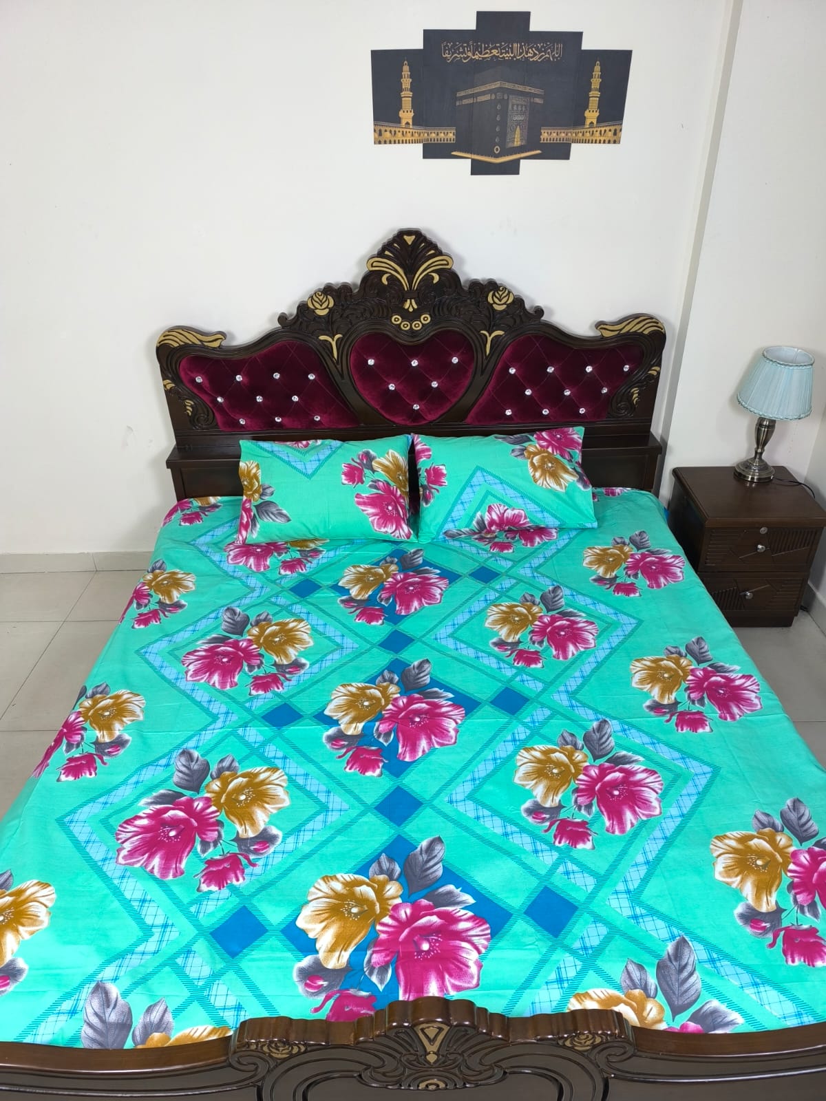 Double (King) Size Bedsheet Cotton Blend Fabric Multicolor Print with two Pillow Covers