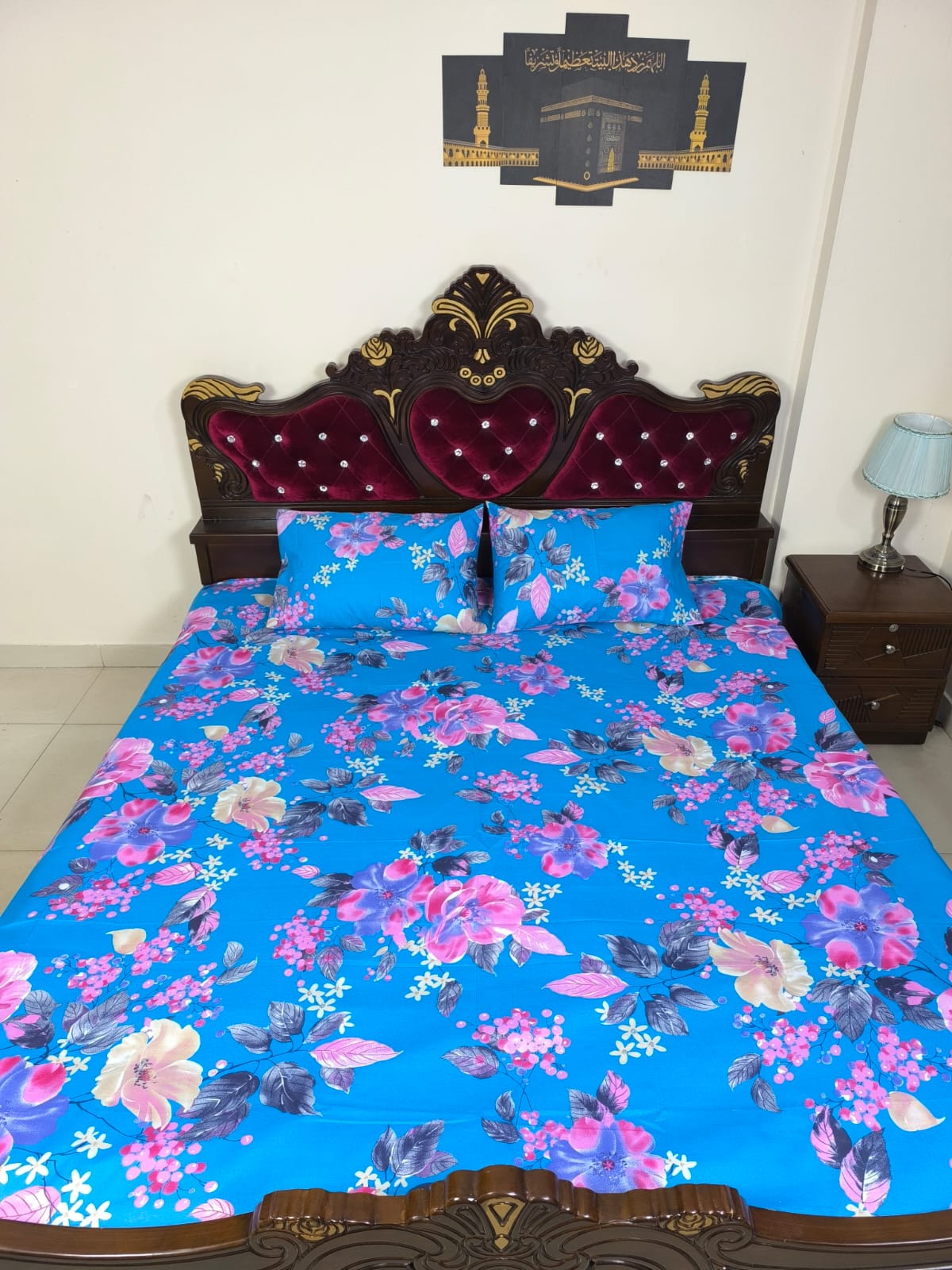 Double (King) Size Bedsheet Cotton Blend Fabric Multicolor Print with two Pillow Covers