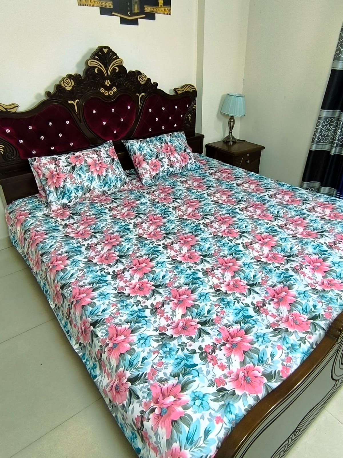 Double (King) Size Bedsheet Cotton Blend Fabric Multicolor Print with two Pillow Covers