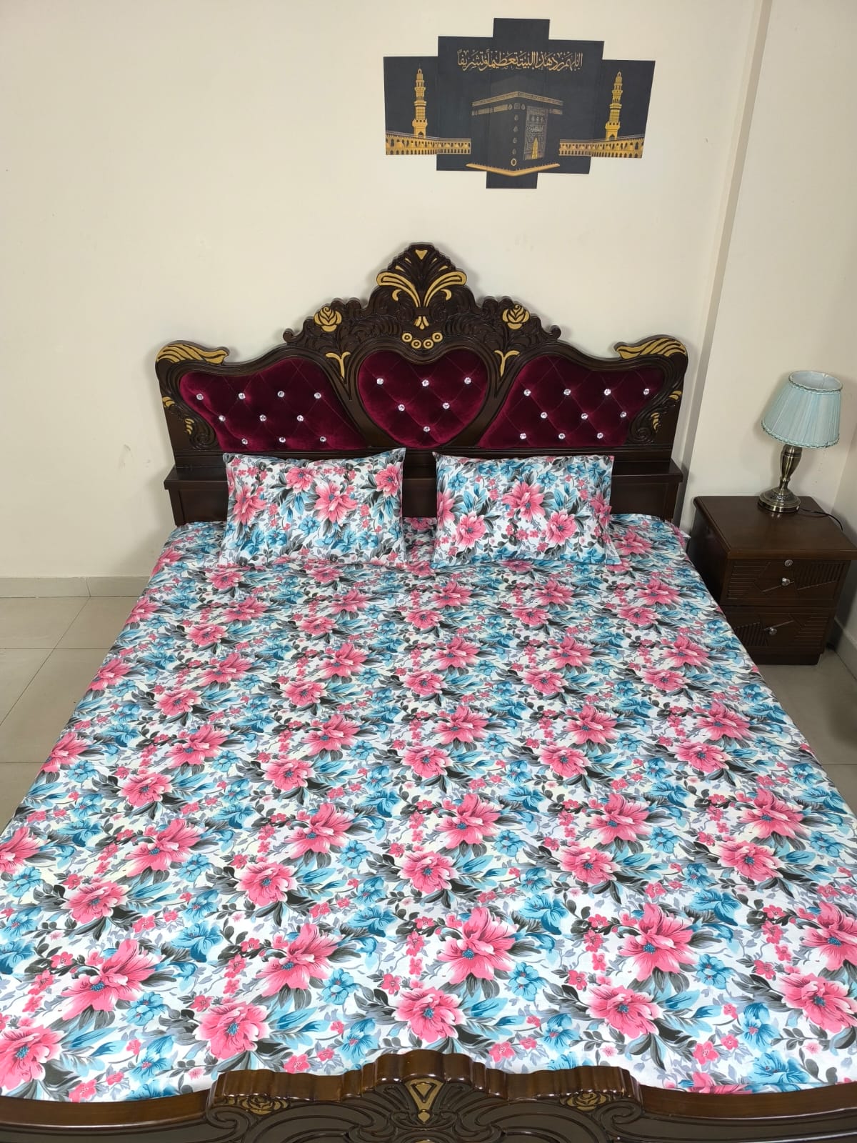 Double (King) Size Bedsheet Cotton Blend Fabric Multicolor Print with two Pillow Covers