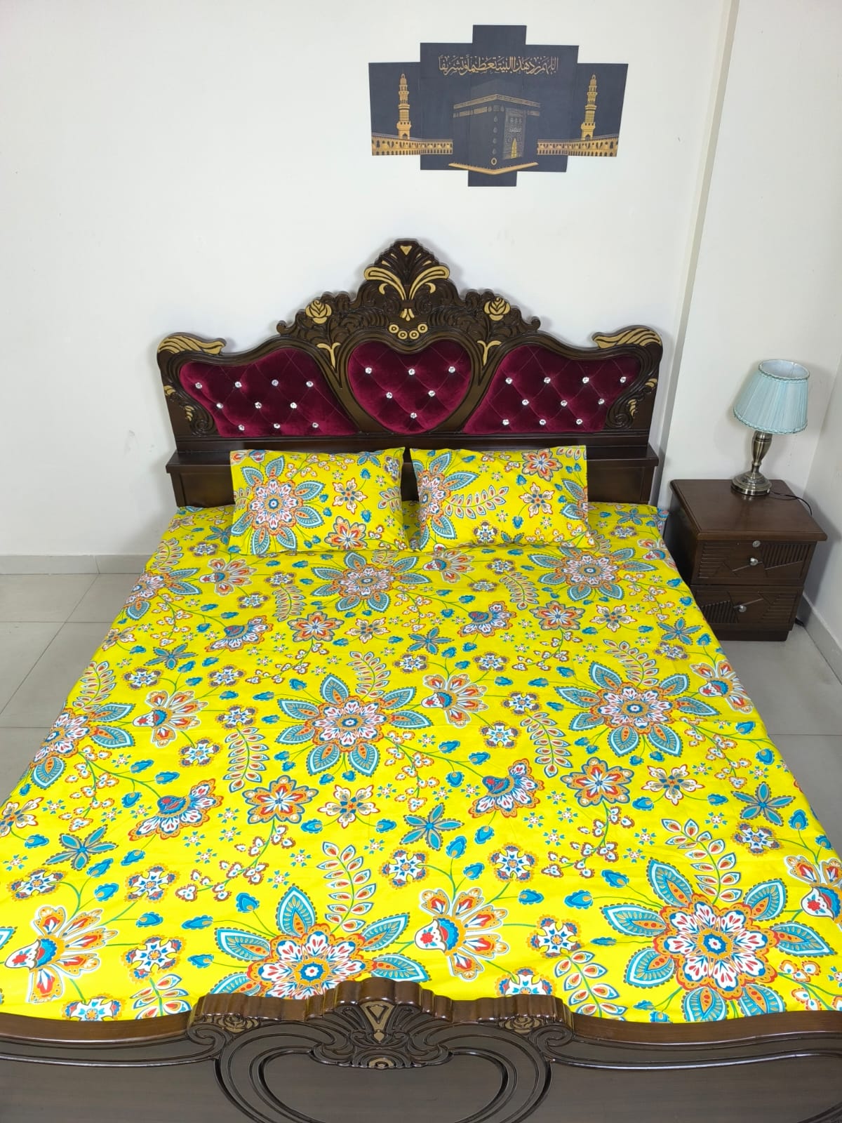 Double (King) Size Bedsheet Cotton Blend Fabric Multicolor Print with two Pillow Covers