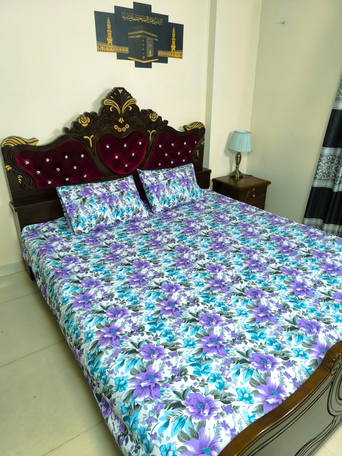 Double (King) Size Bedsheet Cotton Blend Fabric Multicolor Print with two Pillow Covers