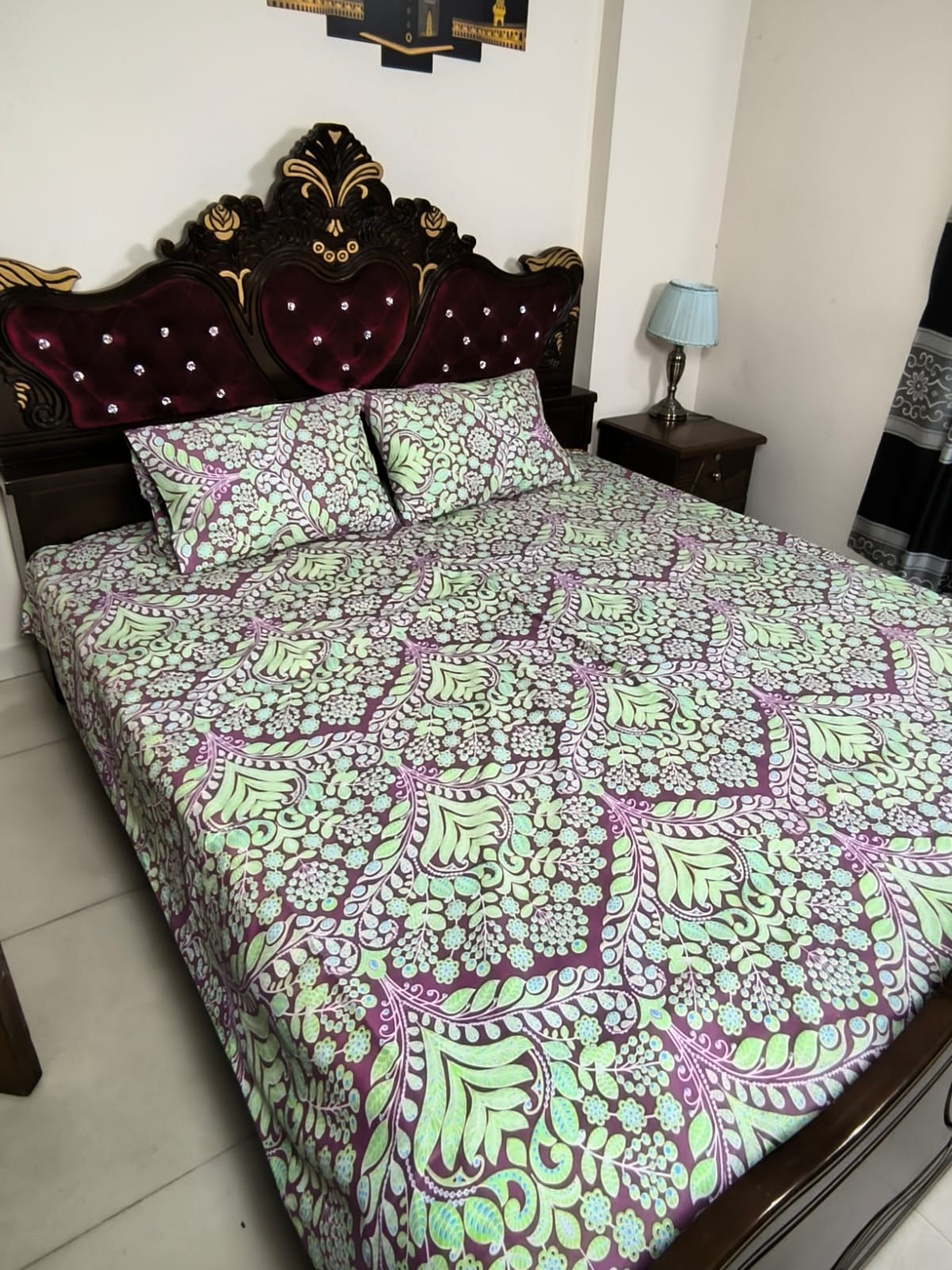 Double (King) Size Bedsheet Cotton Blend Fabric Multicolor Print with two Pillow Covers