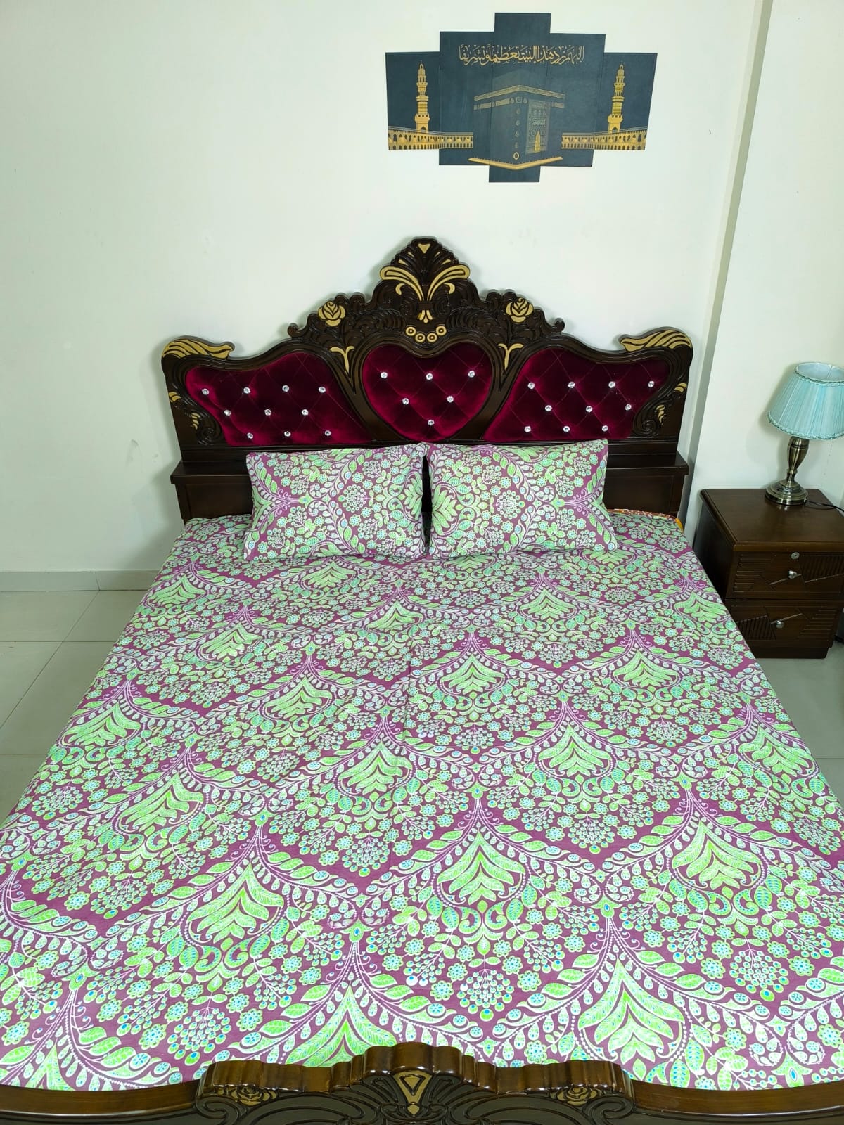 Double (King) Size Bedsheet Cotton Blend Fabric Multicolor Print with two Pillow Covers