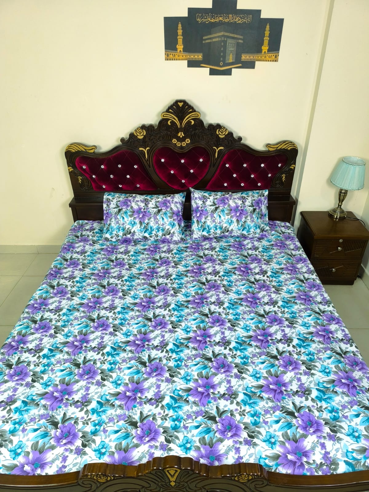 Double (King) Size Bedsheet Cotton Blend Fabric Multicolor Print with two Pillow Covers