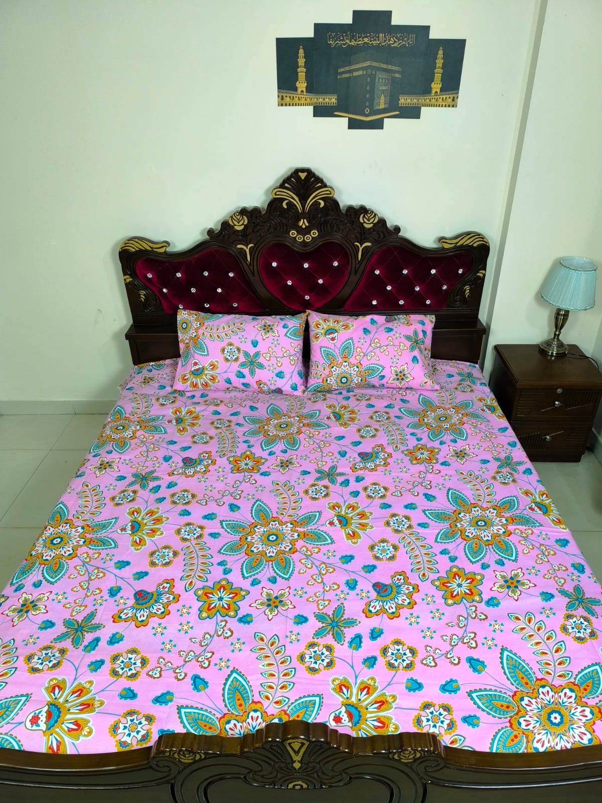 Double (King) Size Bedsheet Cotton Blend Fabric Multicolor Print with two Pillow Covers