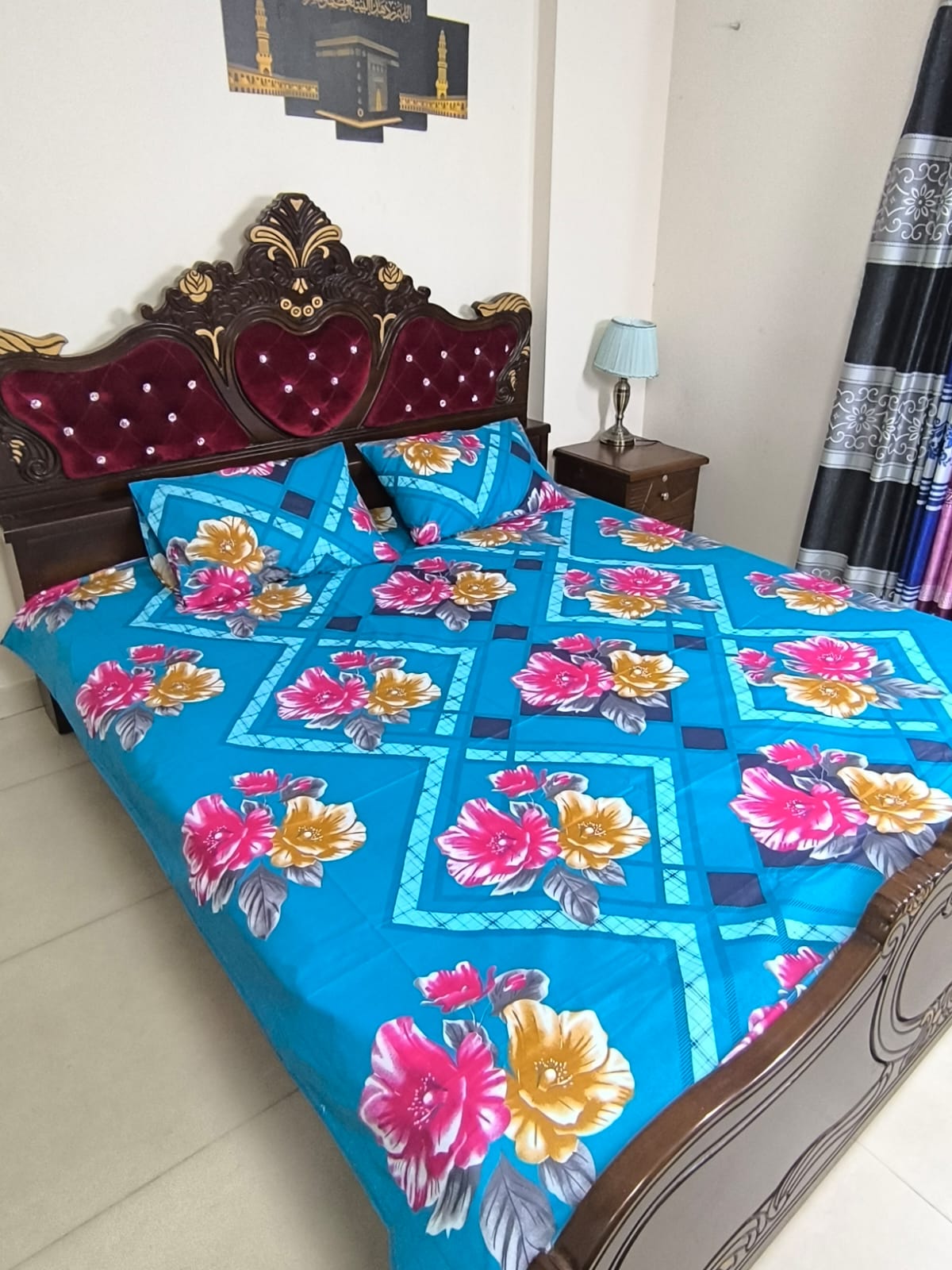 Double (King) Size Bedsheet Cotton Blend Fabric Multicolor Print with two Pillow Covers