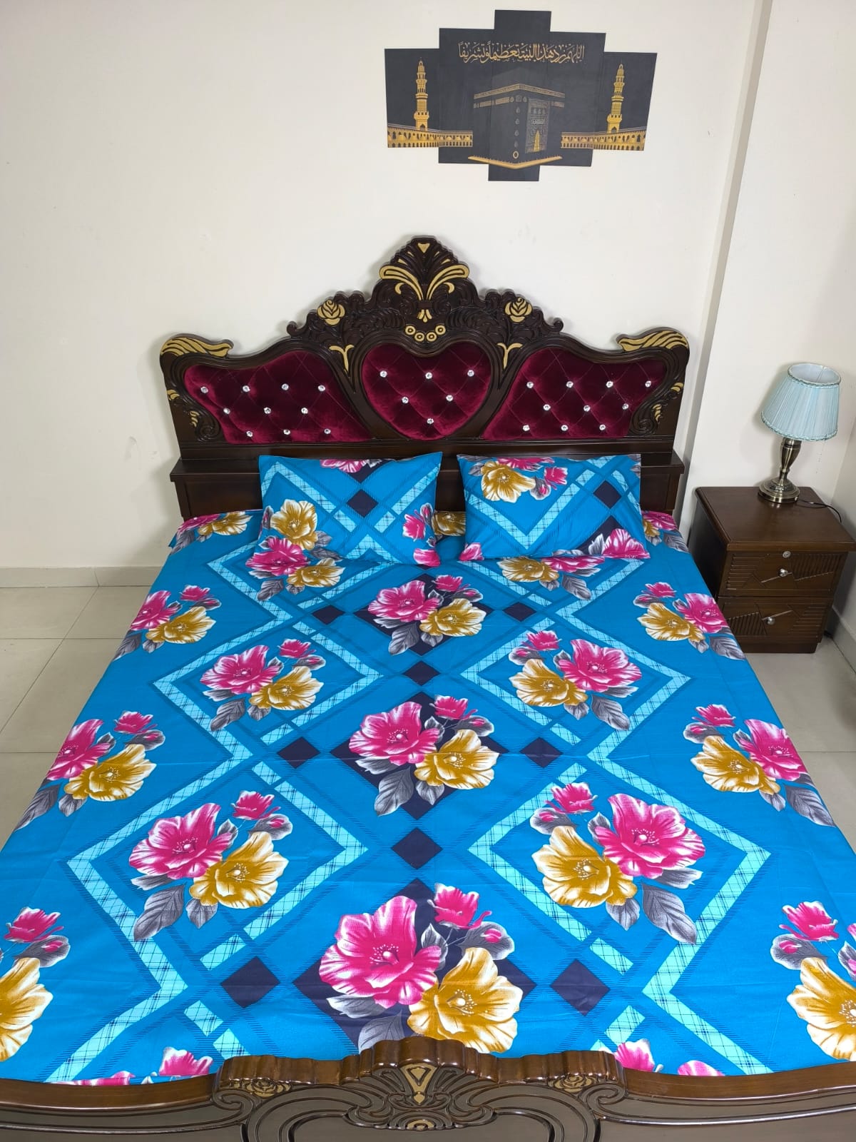 Double (King) Size Bedsheet Cotton Blend Fabric Multicolor Print with two Pillow Covers