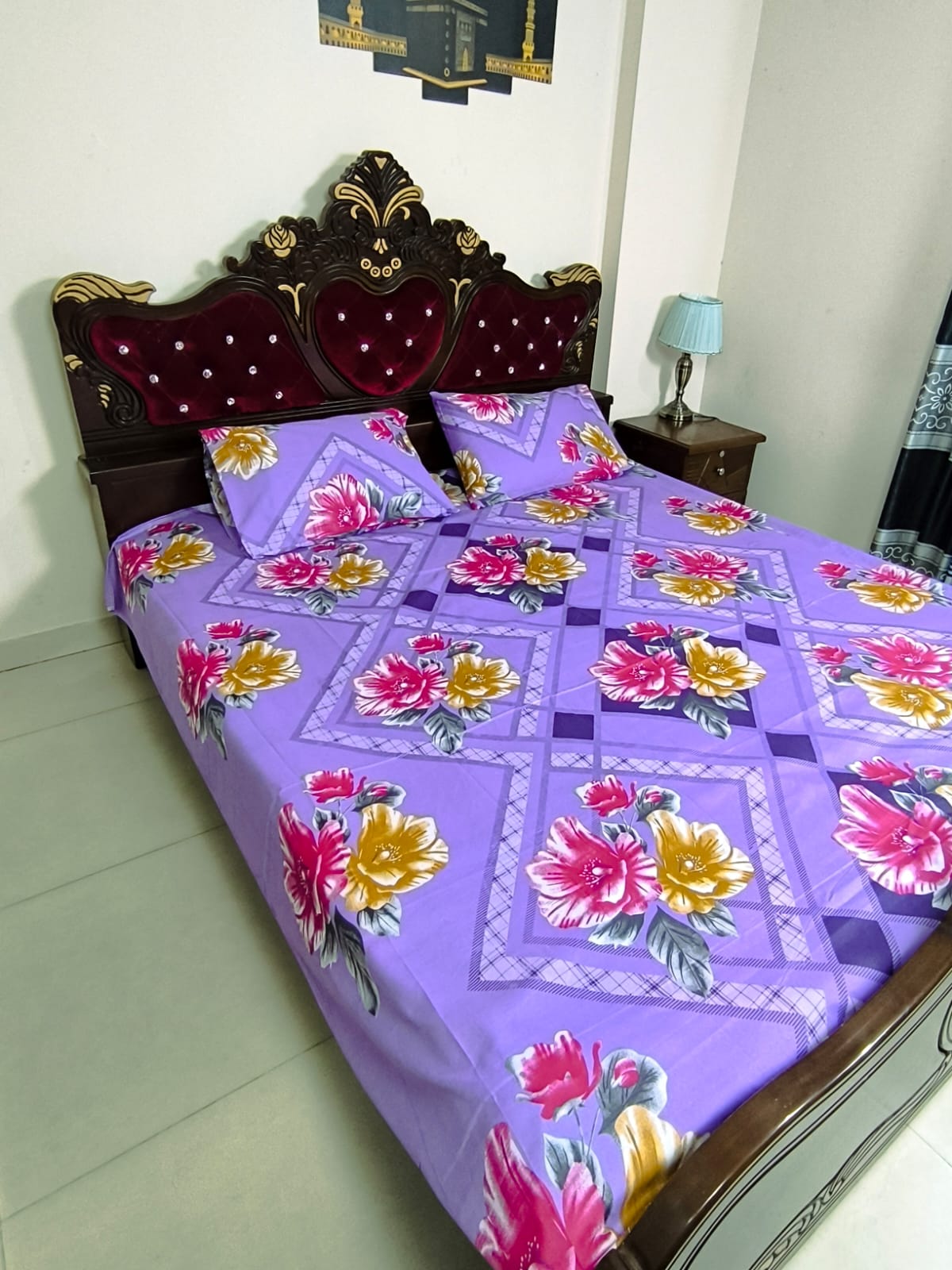 Double (King) Size Bedsheet Cotton Blend Fabric Multicolor Print with two Pillow Covers