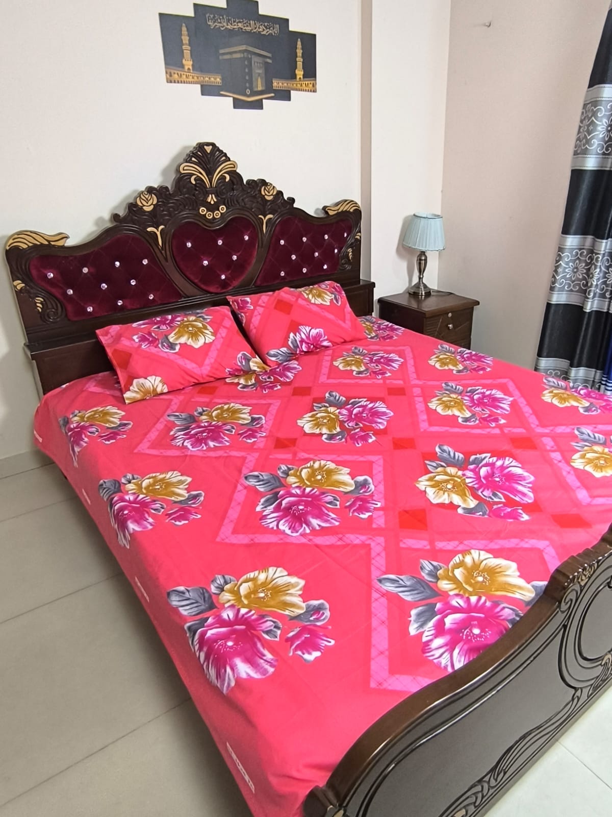 Double (King) Size Bedsheet Cotton Blend Fabric Multicolor Print with two Pillow Covers