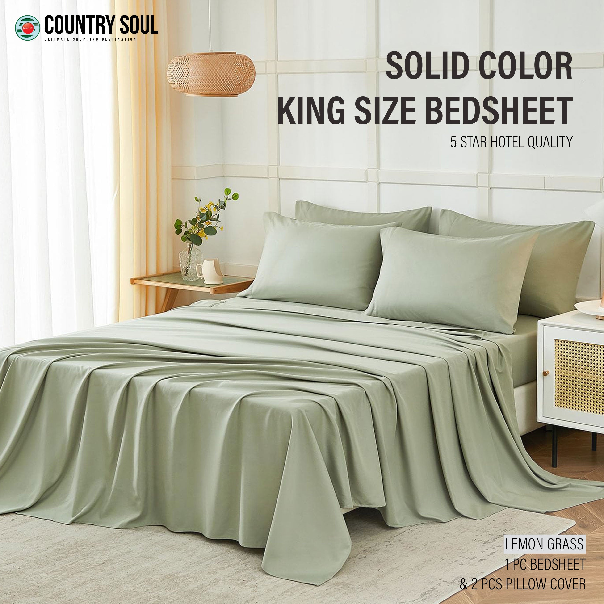 SOLID COLOR King Size Bedsheet with 2 Pillow Cover, 100% Cotton, Ultra Soft (8.5 Feet By 7.5 Feet)