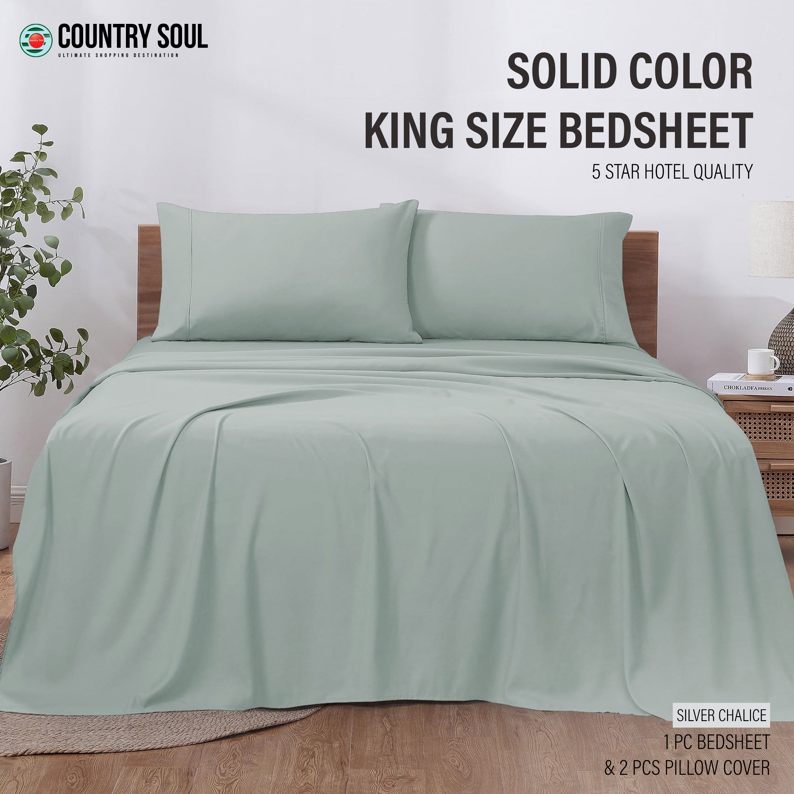 SOLID COLOR King Size Bedsheet with 2 Pillow Cover, 100% Cotton, Ultra Soft (8.5 Feet By 7.5 Feet)
