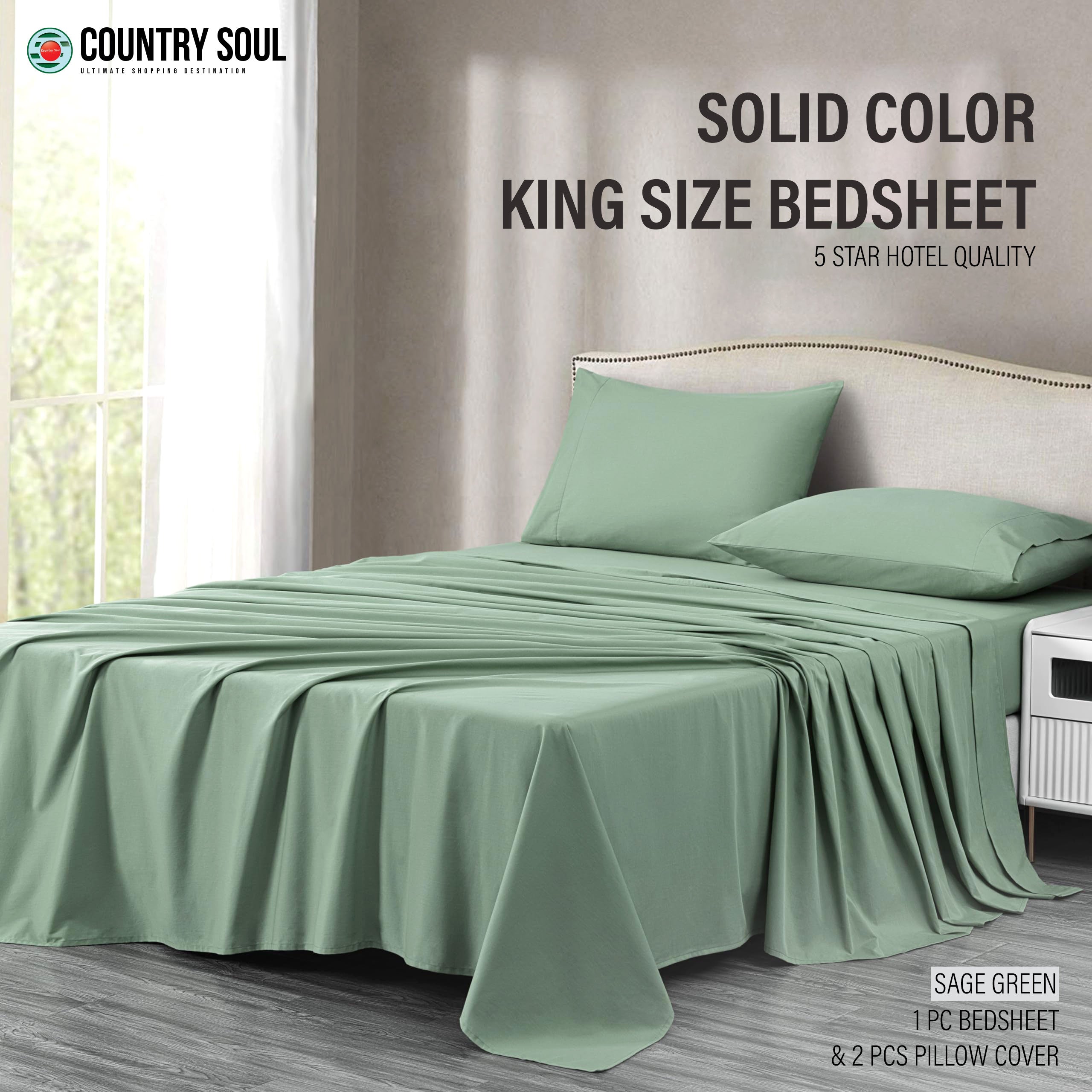 SOLID COLOR King Size Bedsheet with 2 Pillow Cover, 100% Cotton, Ultra Soft (8.5 Feet By 7.5 Feet)