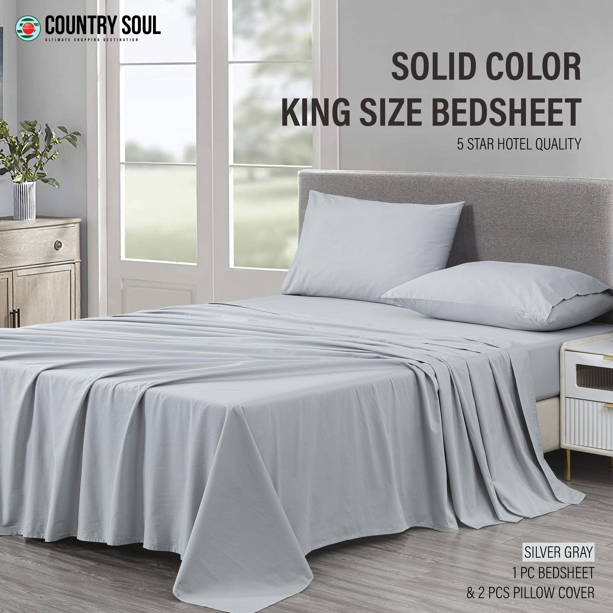 SOLID COLOR King Size Bedsheet with 2 Pillow Cover, 100% Cotton, Ultra Soft (8.5 Feet By 7.5 Feet)