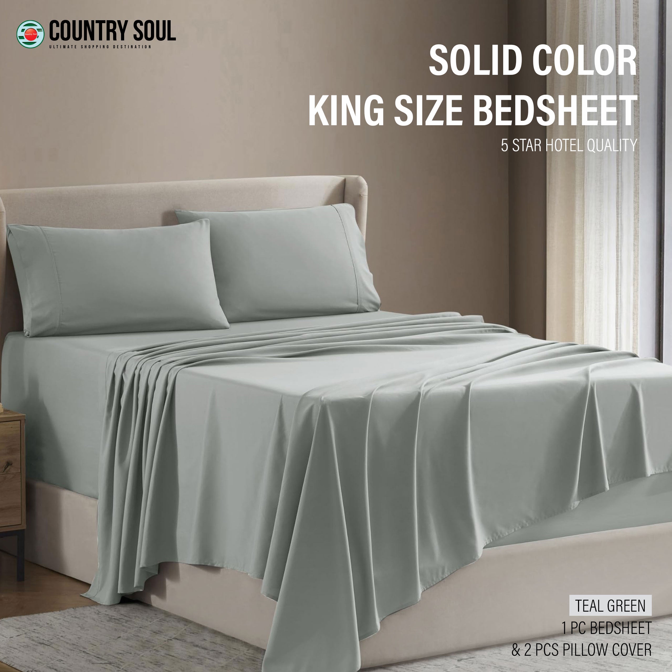 SOLID COLOR King Size Bedsheet with 2 Pillow Cover, 100% Cotton, Ultra Soft (8.5 Feet By 7.5 Feet)