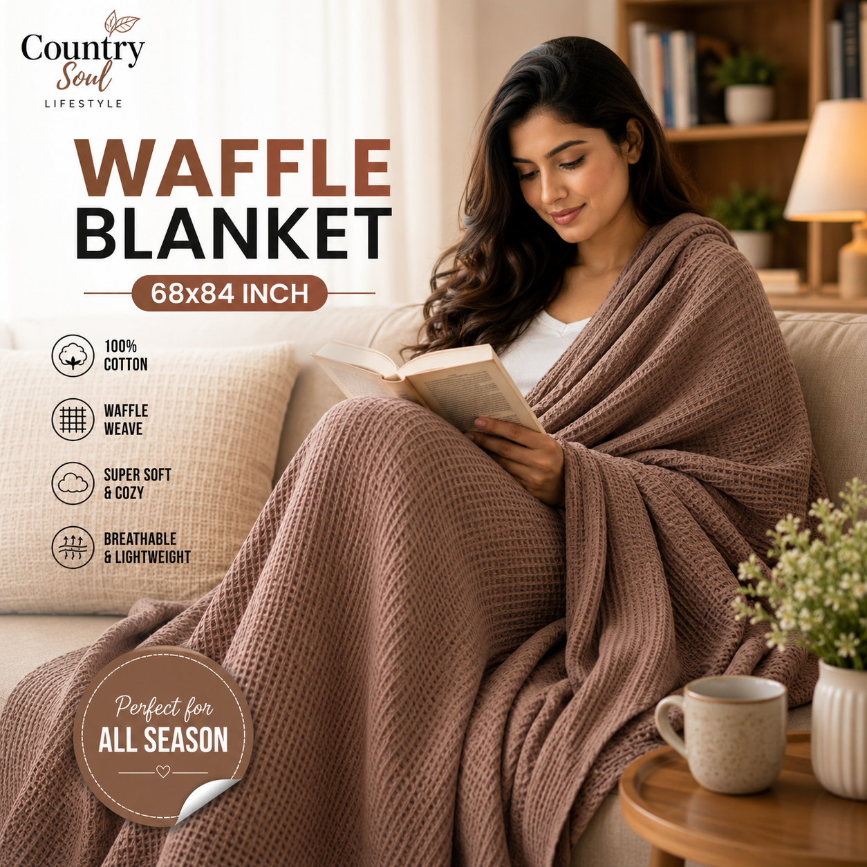 Waffle Blanket Single Size 68x84 Inch
