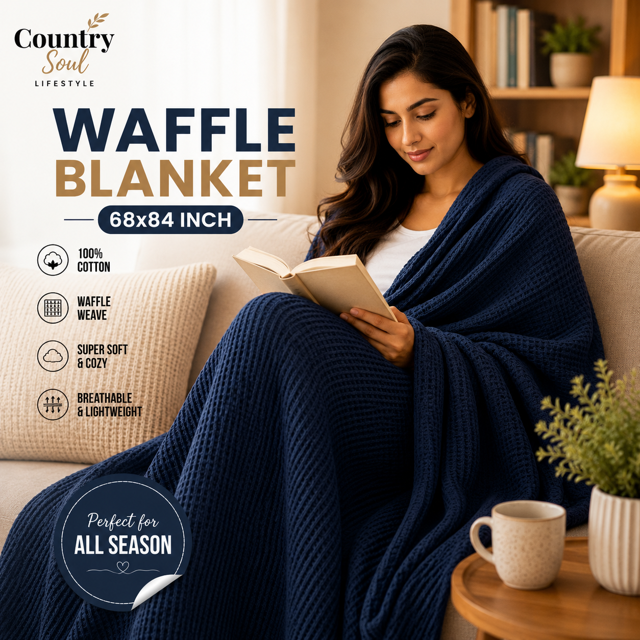 Waffle Blanket Single Size 68x84 Inch