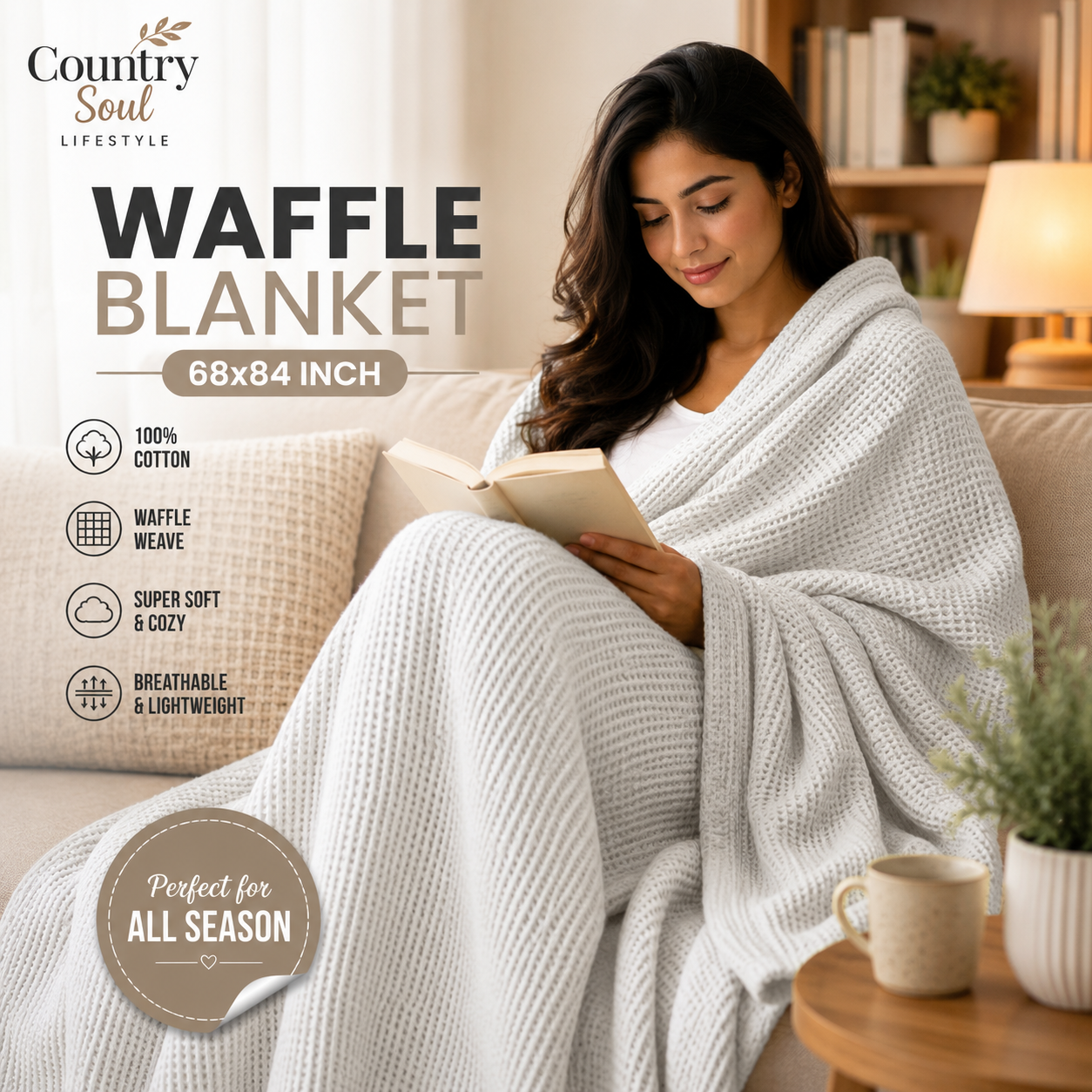 Waffle Blanket Single Size 68x84 Inch