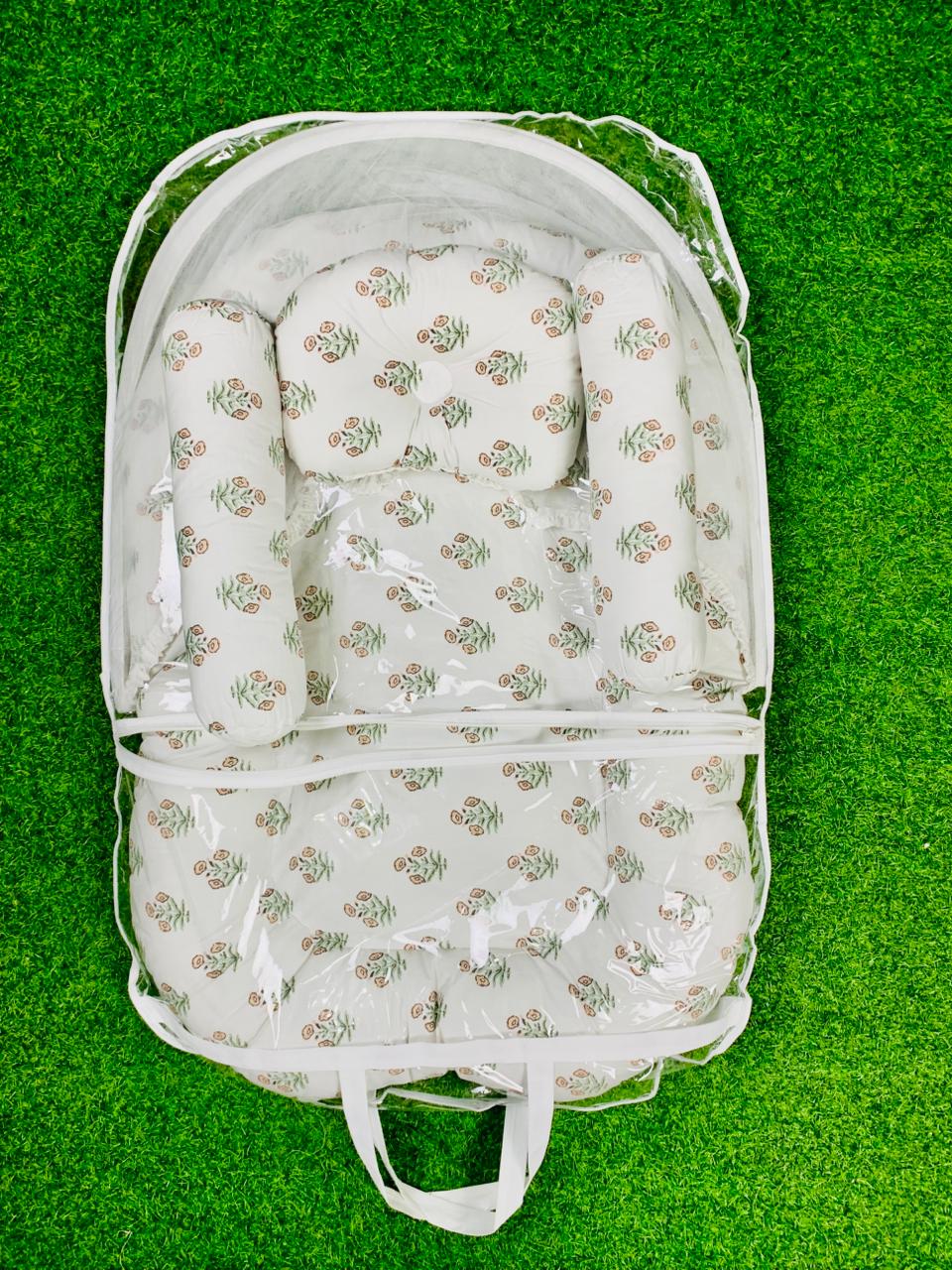 New Born Baby's Premium Quality Bedding Set With Protective Mosquito Net And Pillow