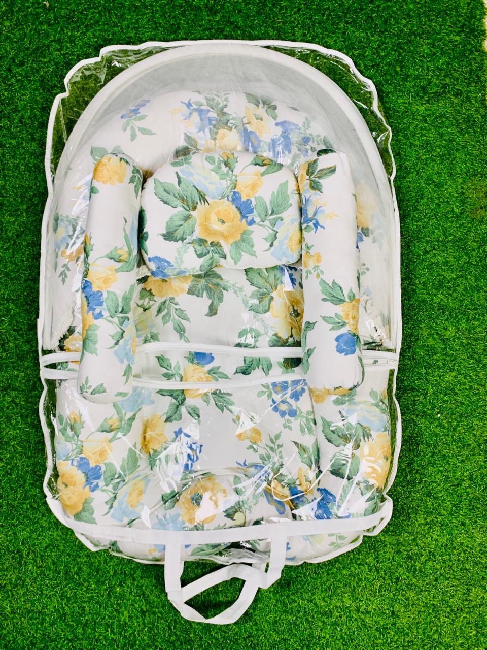 New Born Baby's Premium Quality Bedding Set With Protective Mosquito Net And Pillow