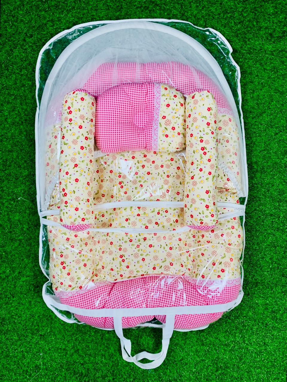 New Born Baby's Premium Quality Bedding Set With Protective Mosquito Net And Pillow