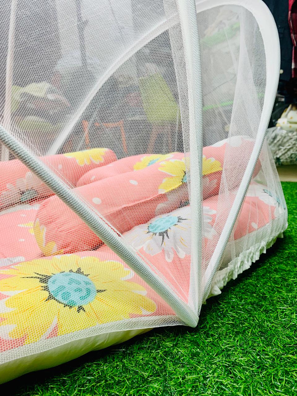 New Born Baby's Premium Quality Bedding Set With Protective Mosquito Net And Pillow