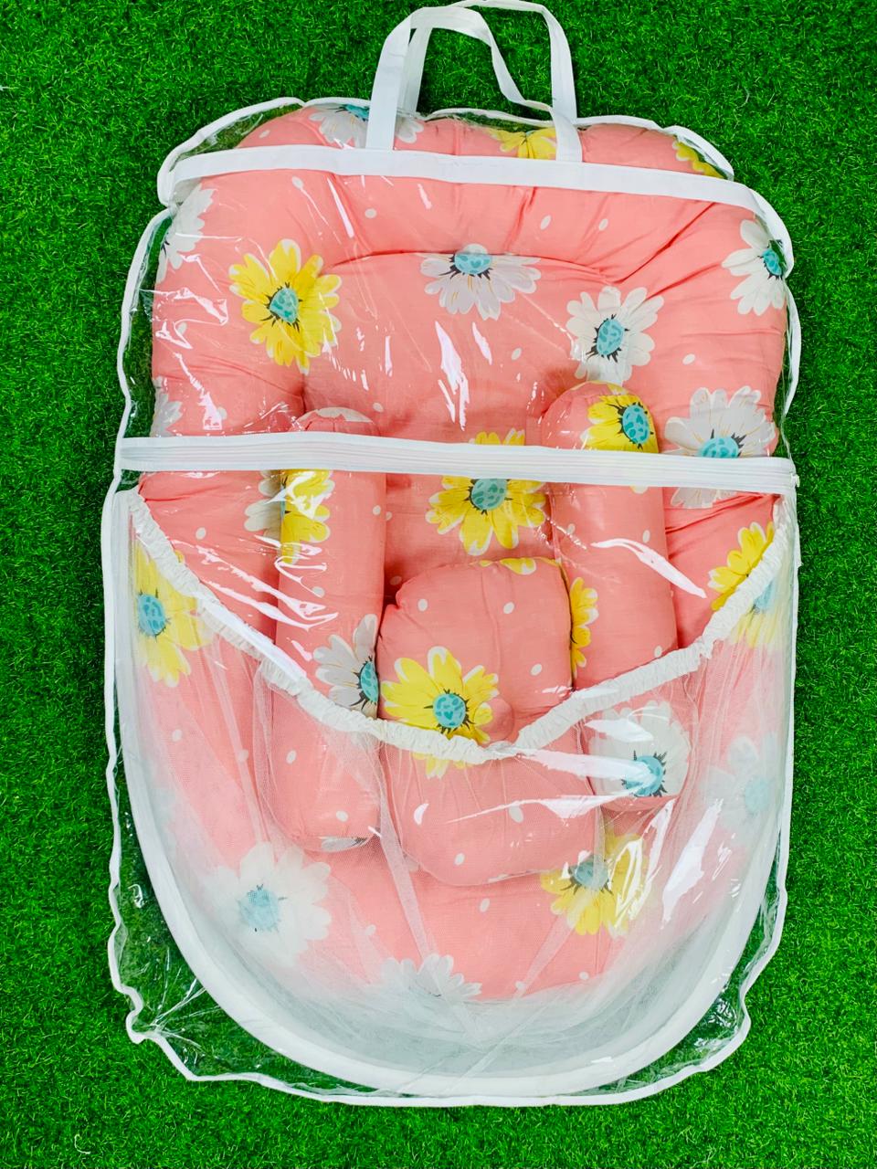 New Born Baby's Premium Quality Bedding Set With Protective Mosquito Net And Pillow